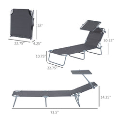 Outsunny Outdoor Pool Chaise Lounge Chair, Folding Tanning Chair with Sun Shade, Gray