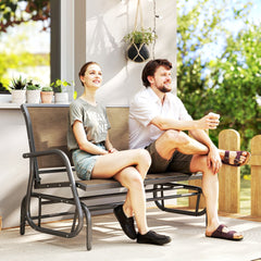 Outsunny 2-Person Outdoor Glider Bench, Patio Double Swing Rocking Chair Loveseat with 
 Steel Frame, Light Mixed Brown