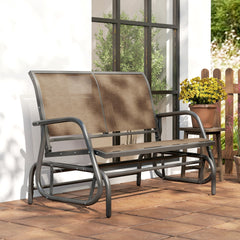 Outsunny 2-Person Outdoor Glider Bench, Patio Double Swing Rocking Chair Loveseat with 
 Steel Frame, Light Mixed Brown