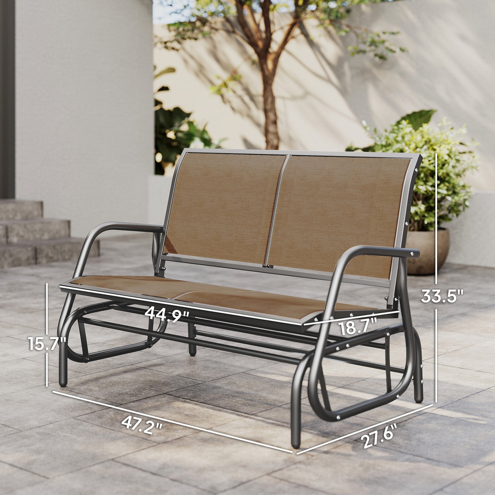 Outsunny 2-Person Outdoor Glider Bench, Patio Double Swing Rocking Chair Loveseat with 
 Steel Frame, Light Mixed Brown