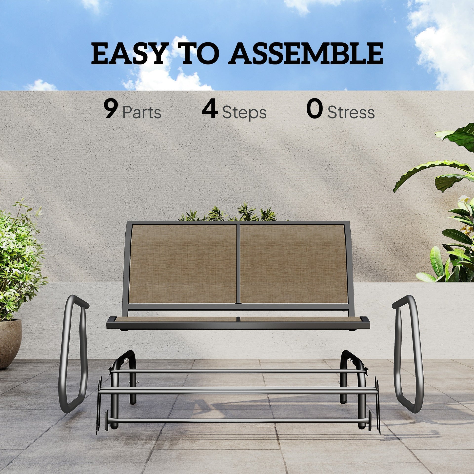 Outsunny 2-Person Outdoor Glider Bench, Patio Double Swing Rocking Chair Loveseat with 
 Steel Frame, Light Mixed Brown