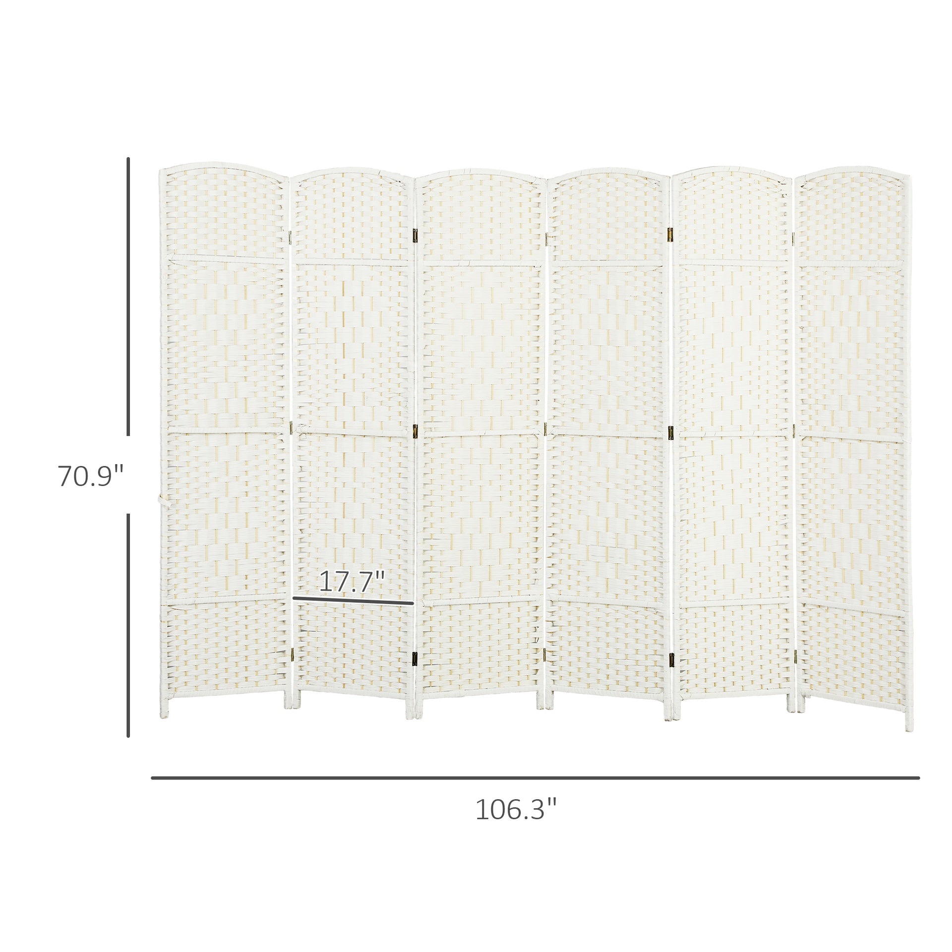 HOMCOM Folding Room Divider Screen 6 Panel 6' Tall Privacy Screen Freestanding Wood Partition for Home Office, White