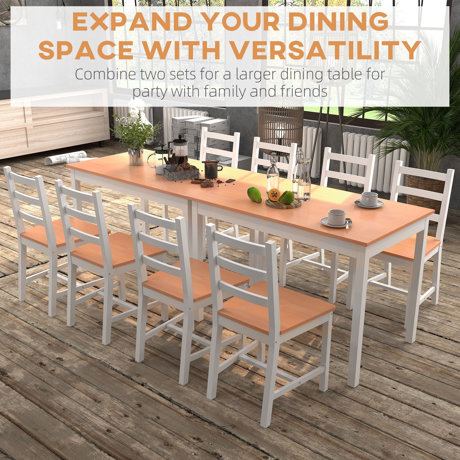 HOMCOM Dining Table Set for 4, 5 Piece Modern Kitchen Table and Chairs, Solid Wood Dining Room Set for Small Spaces, Breakfast Nook, White