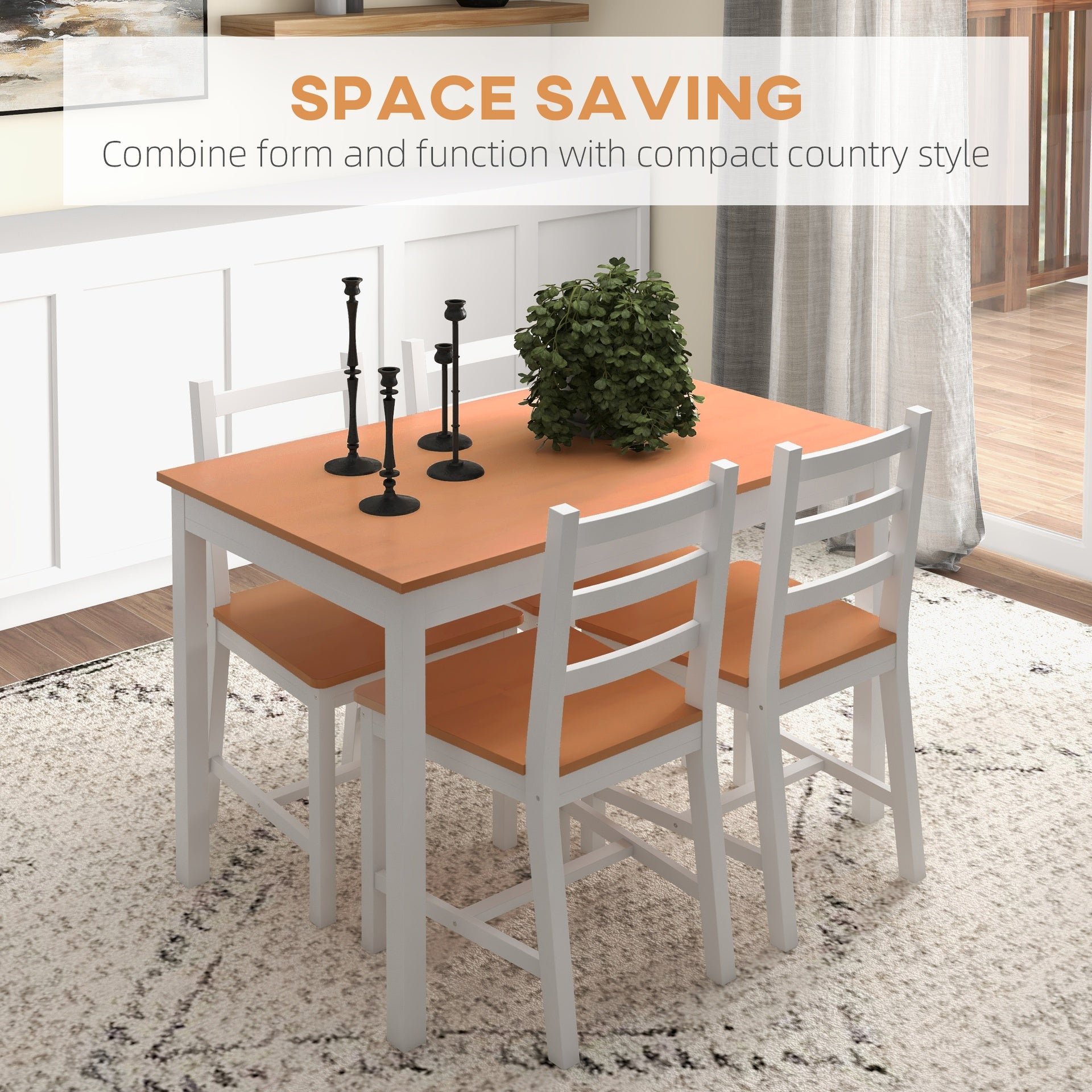 HOMCOM Dining Table Set for 4, 5 Piece Modern Kitchen Table and Chairs, Solid Wood Dining Room Set for Small Spaces, Breakfast Nook, White