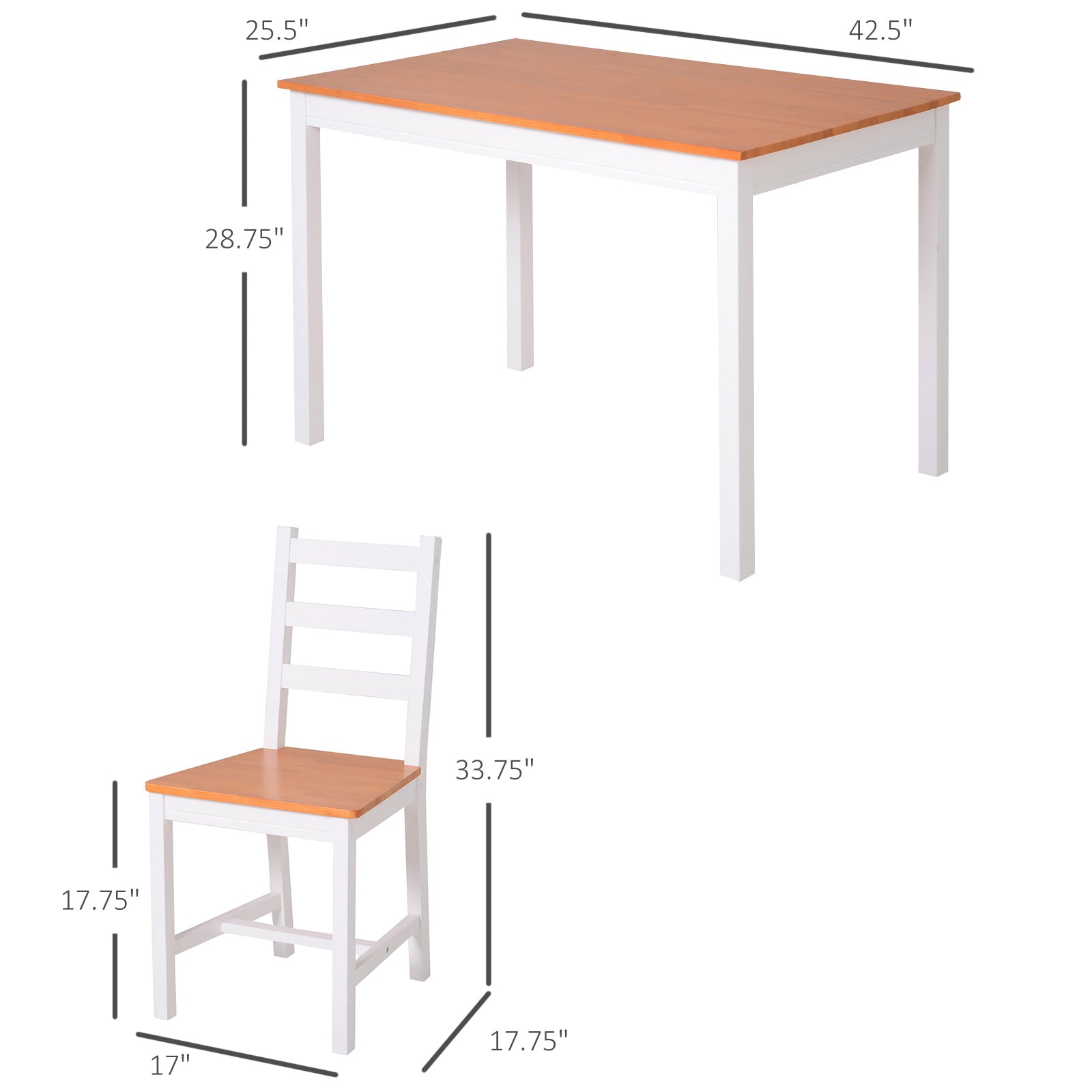 HOMCOM Dining Table Set for 4, 5 Piece Modern Kitchen Table and Chairs, Solid Wood Dining Room Set for Small Spaces, Breakfast Nook, White