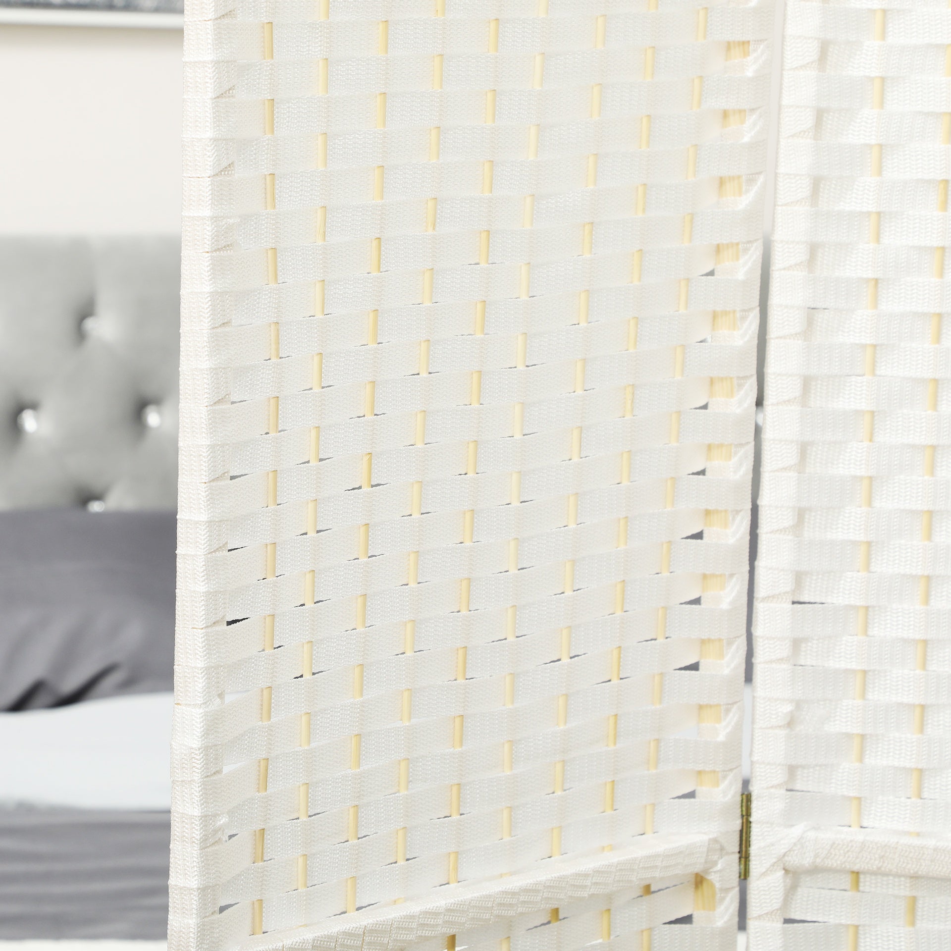 HOMCOM Folding Room Divider Screen 4 Panel 5.6 ' Tall Privacy Screen Freestanding Room Partition for Home Office, White