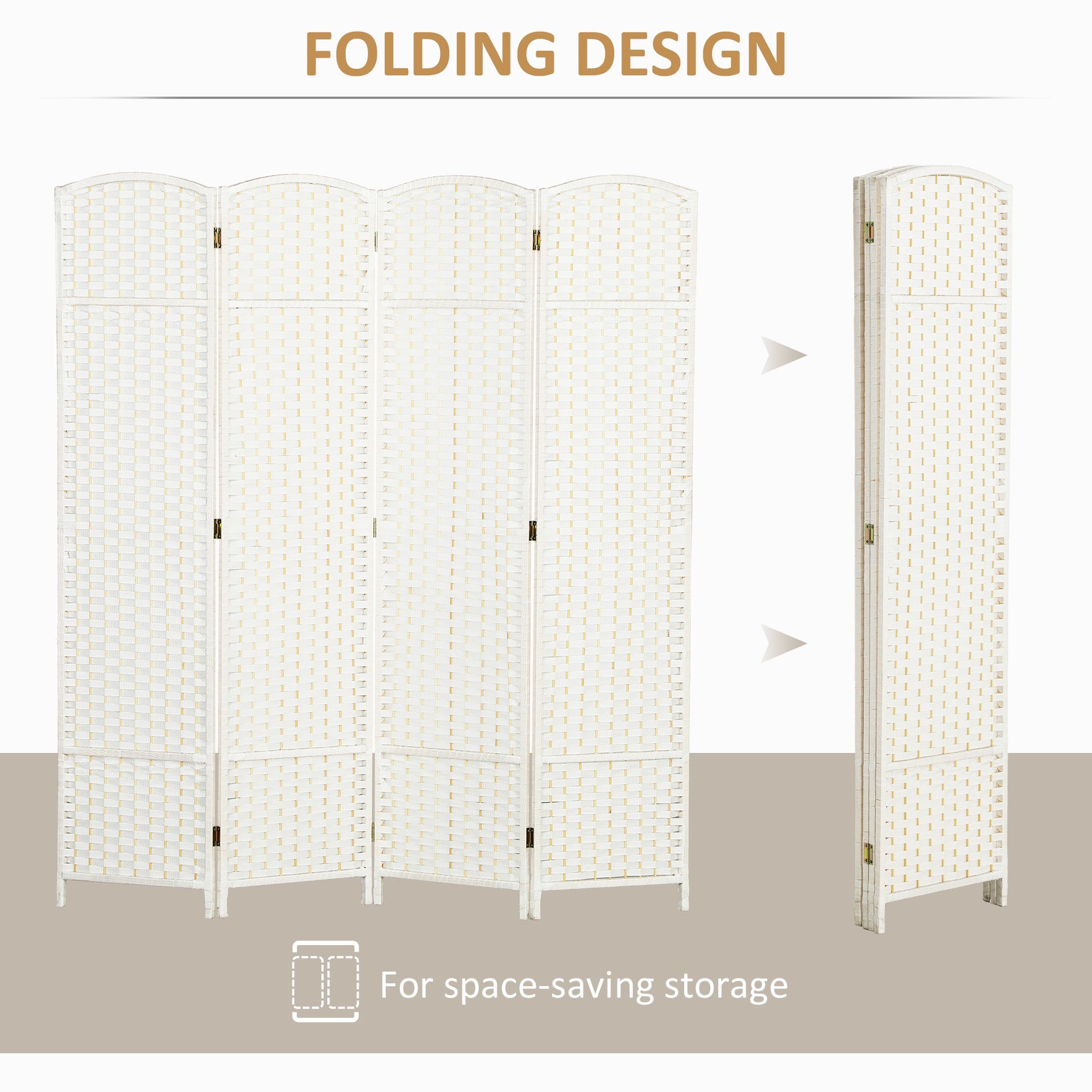 HOMCOM Folding Room Divider Screen 4 Panel 5.6 ' Tall Privacy Screen Freestanding Room Partition for Home Office, White