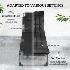 Outsunny Folding Chaise Lounge Chair Outdoor Tanning Chair with 5-Position Backrest, Cushion, Side Pocket, Black