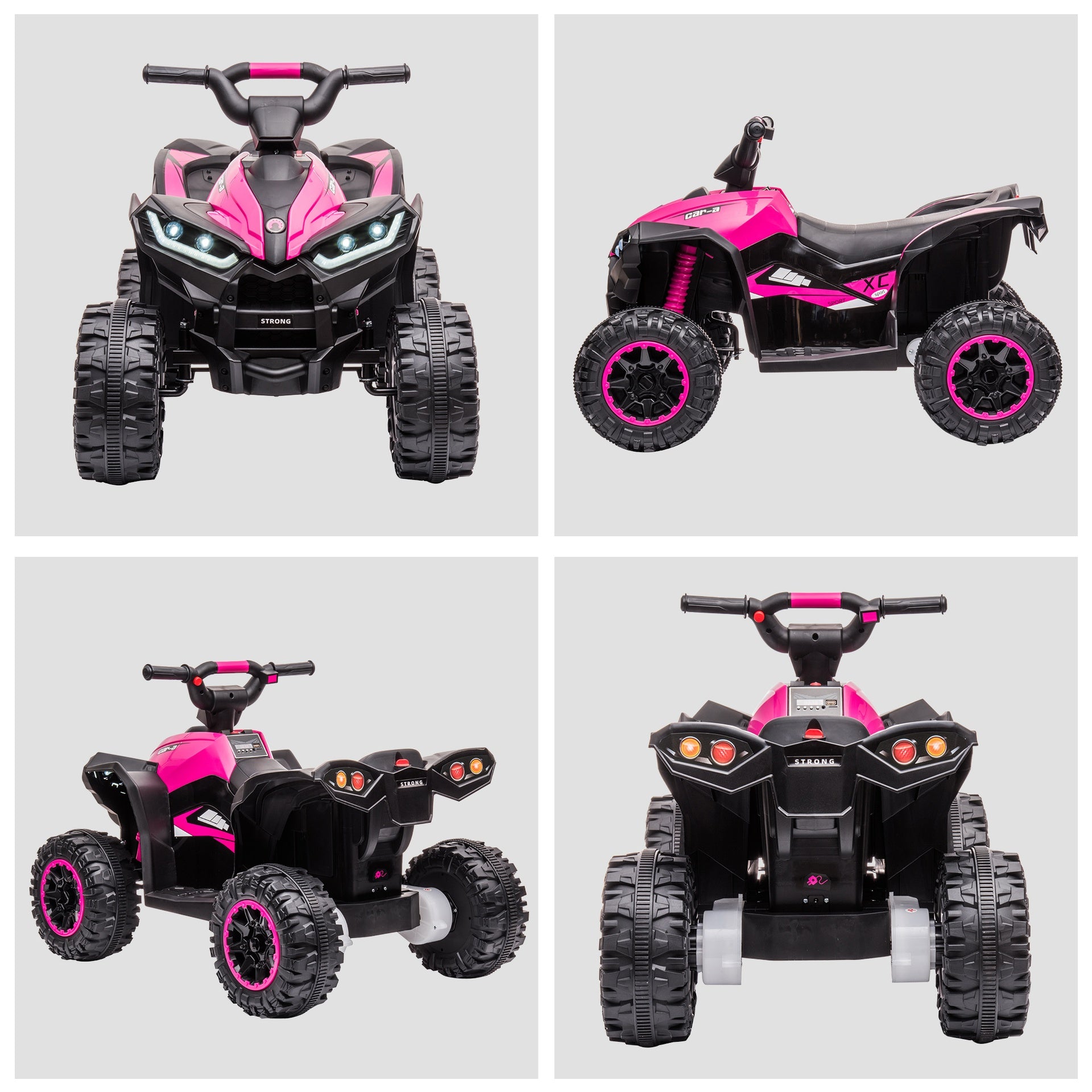 Aosom 12V Kids ATV Quad Car with Forward & Backward Function, Wear-Resistant Wheels, Music, for Toddlers 3-5 Years Old, Pink