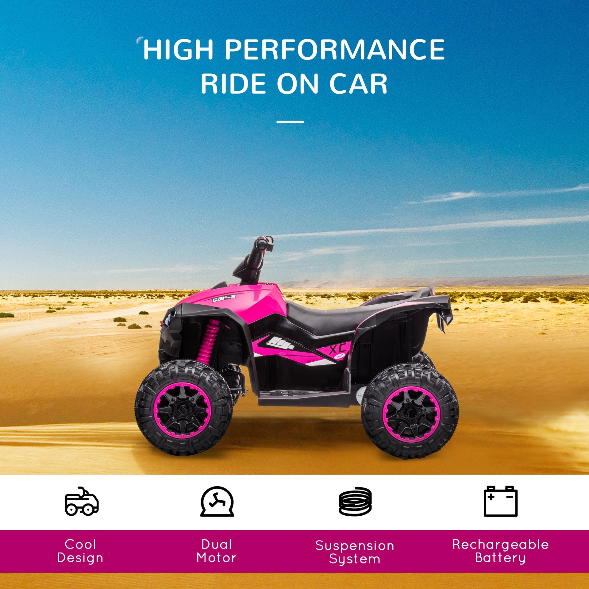 Aosom 12V Kids ATV Quad Car with Forward & Backward Function, Wear-Resistant Wheels, Music, for Toddlers 3-5 Years Old, Pink