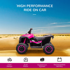 Aosom 12V Kids ATV Quad Car with Forward & Backward Function, Wear-Resistant Wheels, Music, for Toddlers 3-5 Years Old, Pink