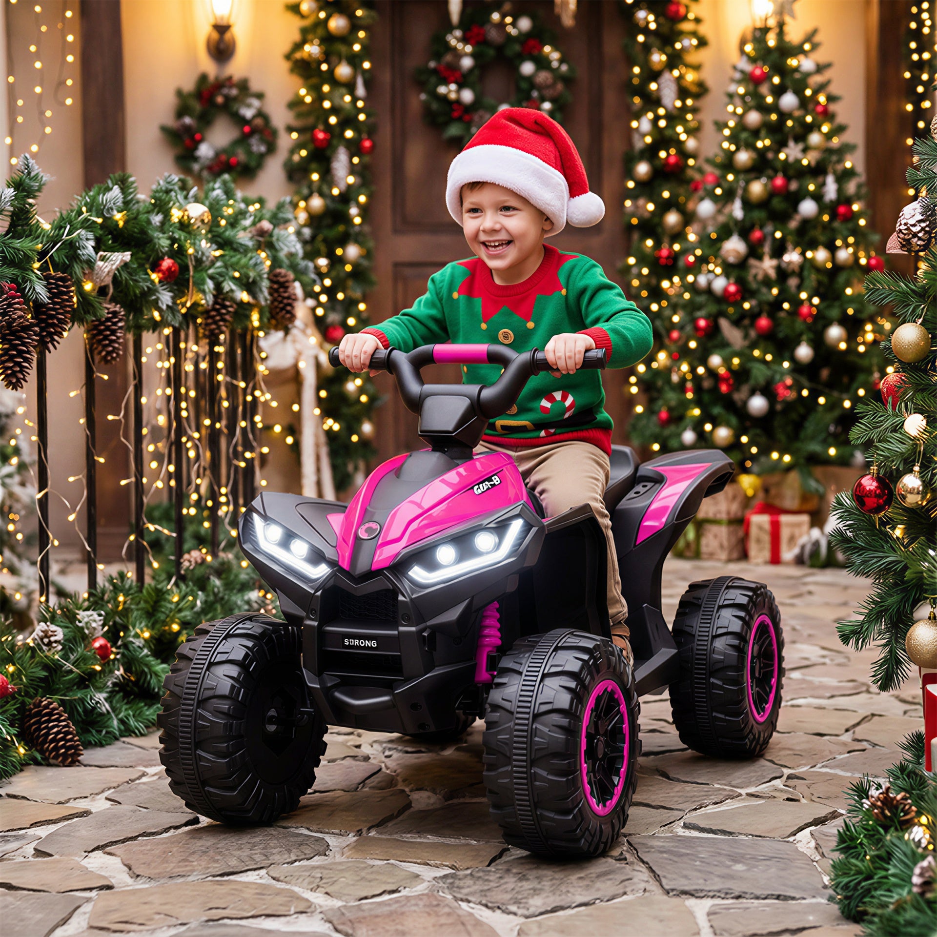 Aosom 12V Kids ATV Quad Car with Forward & Backward Function, Wear-Resistant Wheels, Music, for Toddlers 3-5 Years Old, Pink