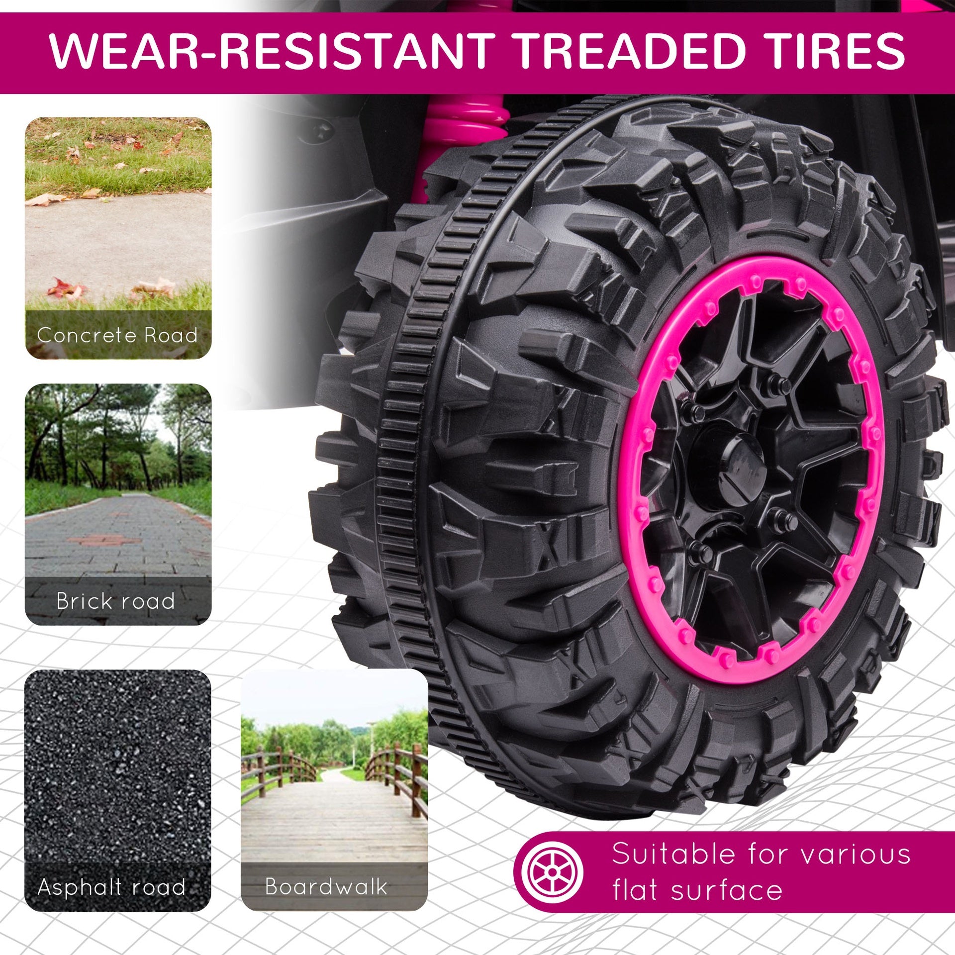 Aosom 12V Kids ATV Quad Car with Forward & Backward Function, Wear-Resistant Wheels, Music, for Toddlers 3-5 Years Old, Pink