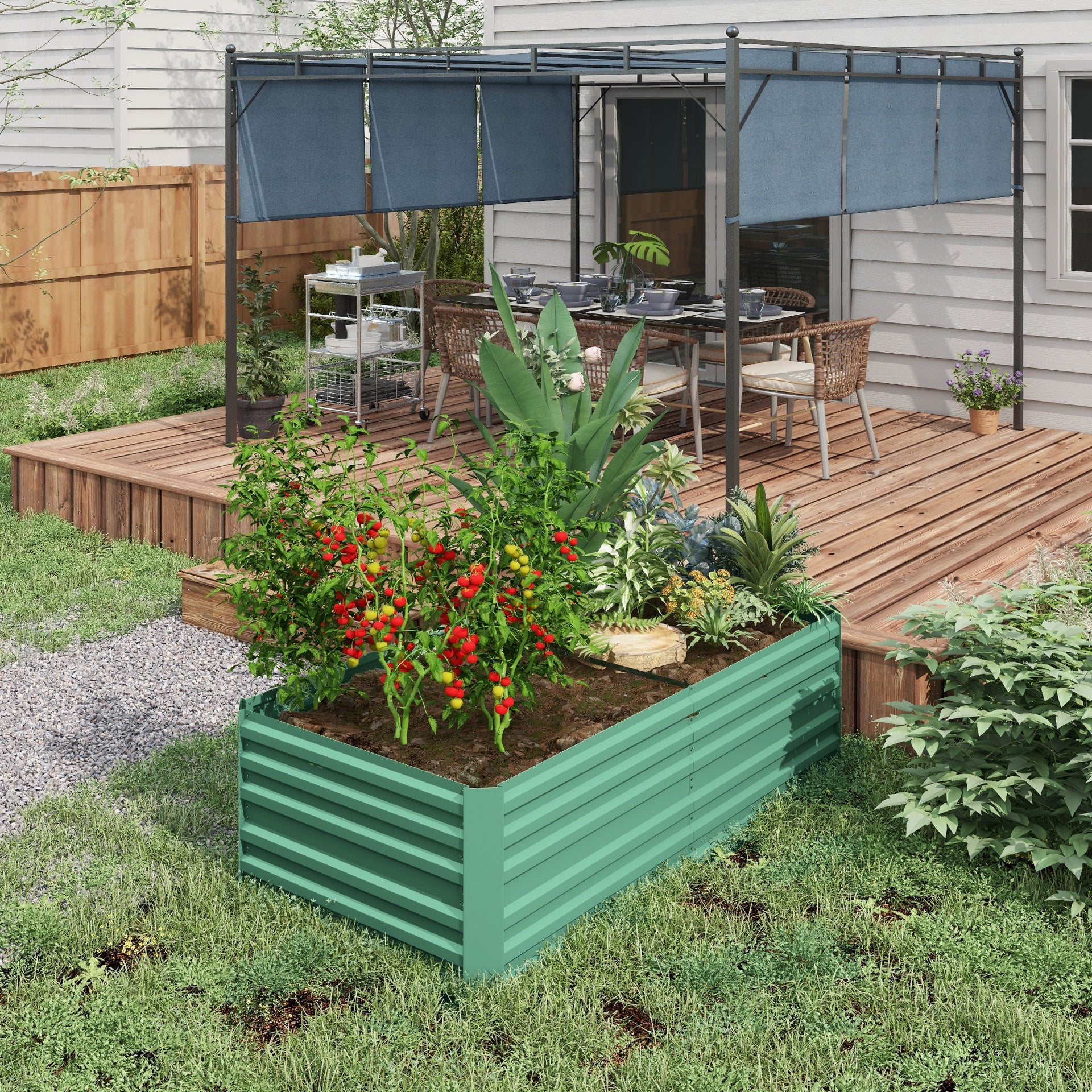 Outsunny Galvanized Raised Garden Bed, Steel Outdoor Planters with Reinforced Rods, 71" x 36" x 23", Light Green