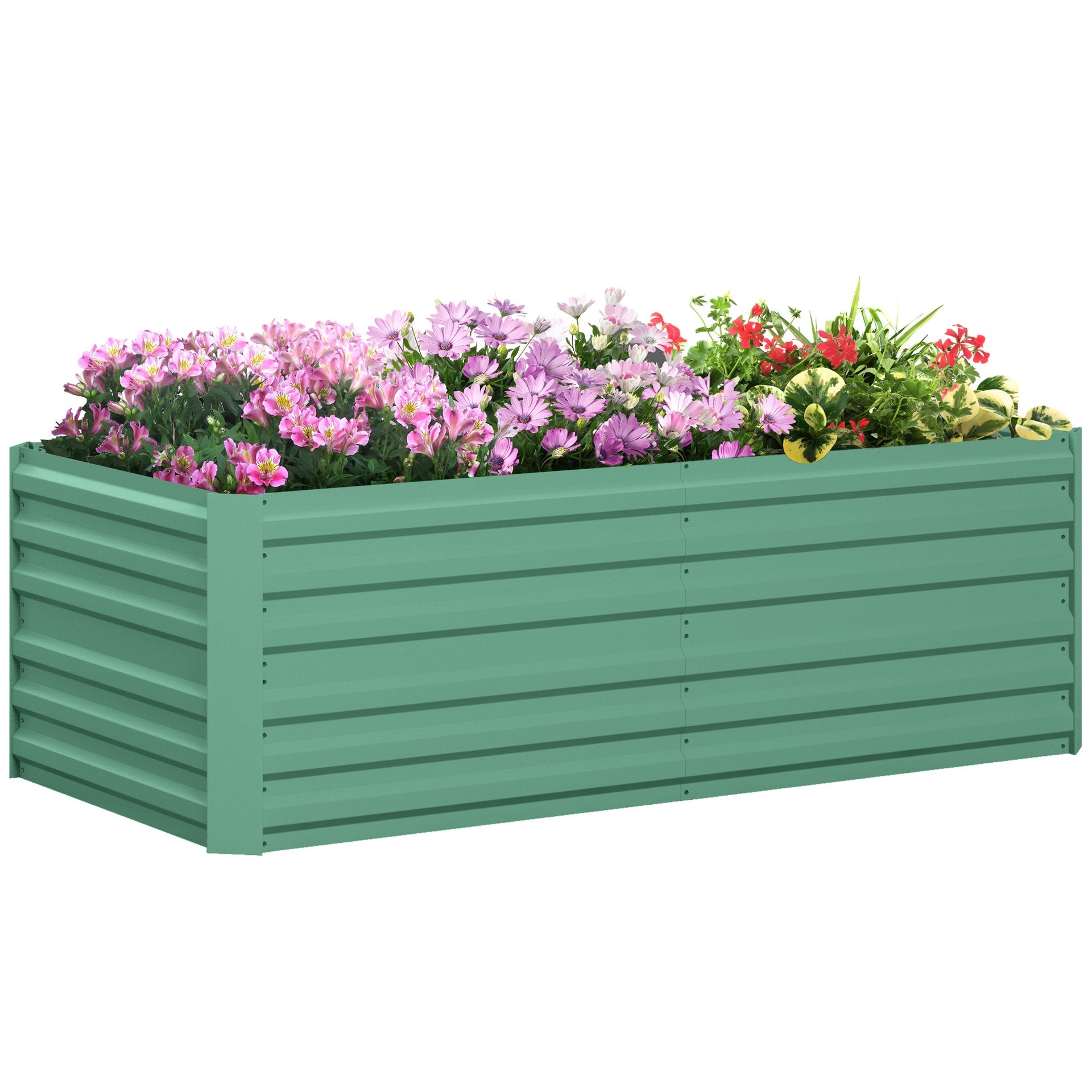 Outsunny Galvanized Raised Garden Bed, Steel Outdoor Planters with Reinforced Rods, 71" x 36" x 23", Light Green