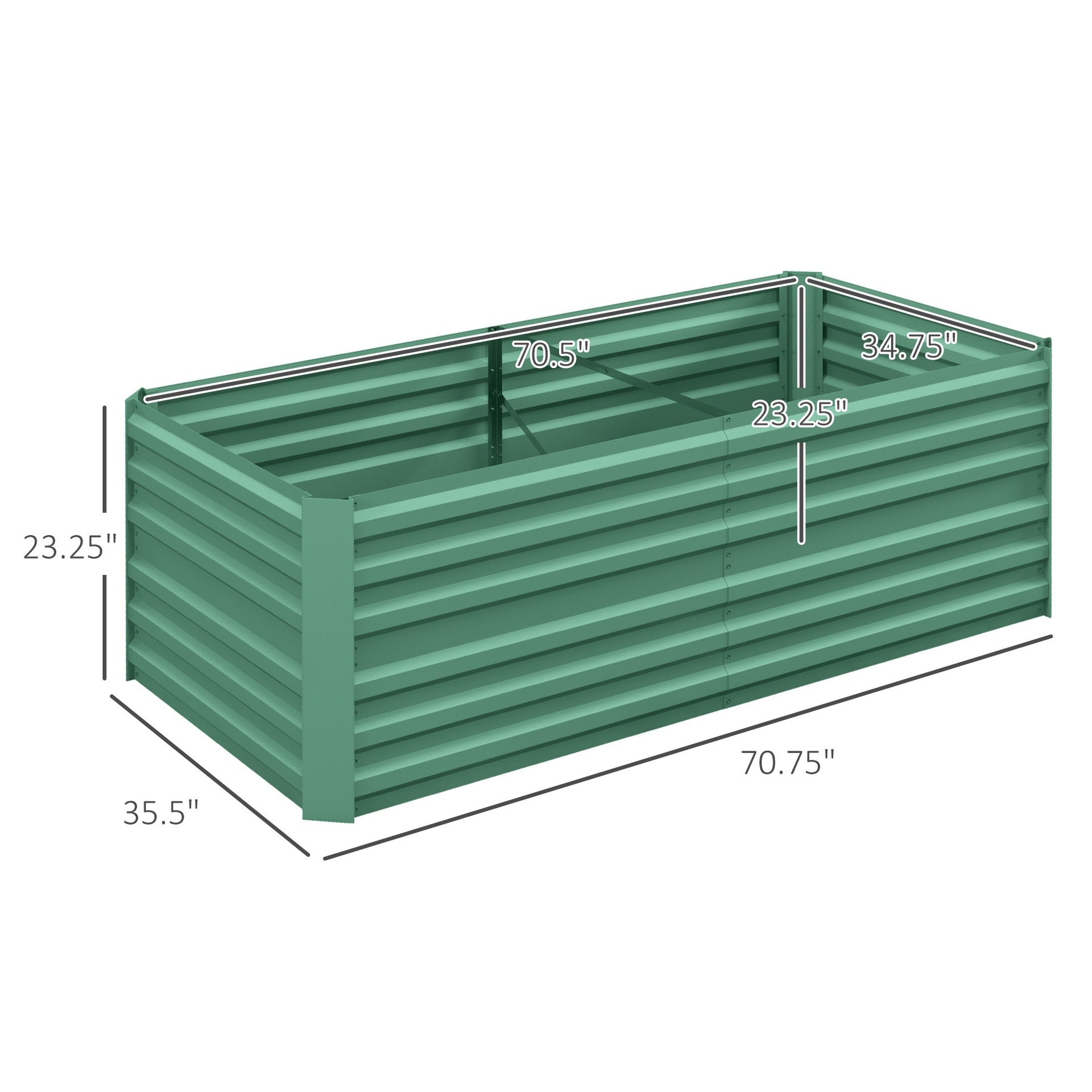 Outsunny Galvanized Raised Garden Bed, Steel Outdoor Planters with Reinforced Rods, 71" x 36" x 23", Light Green