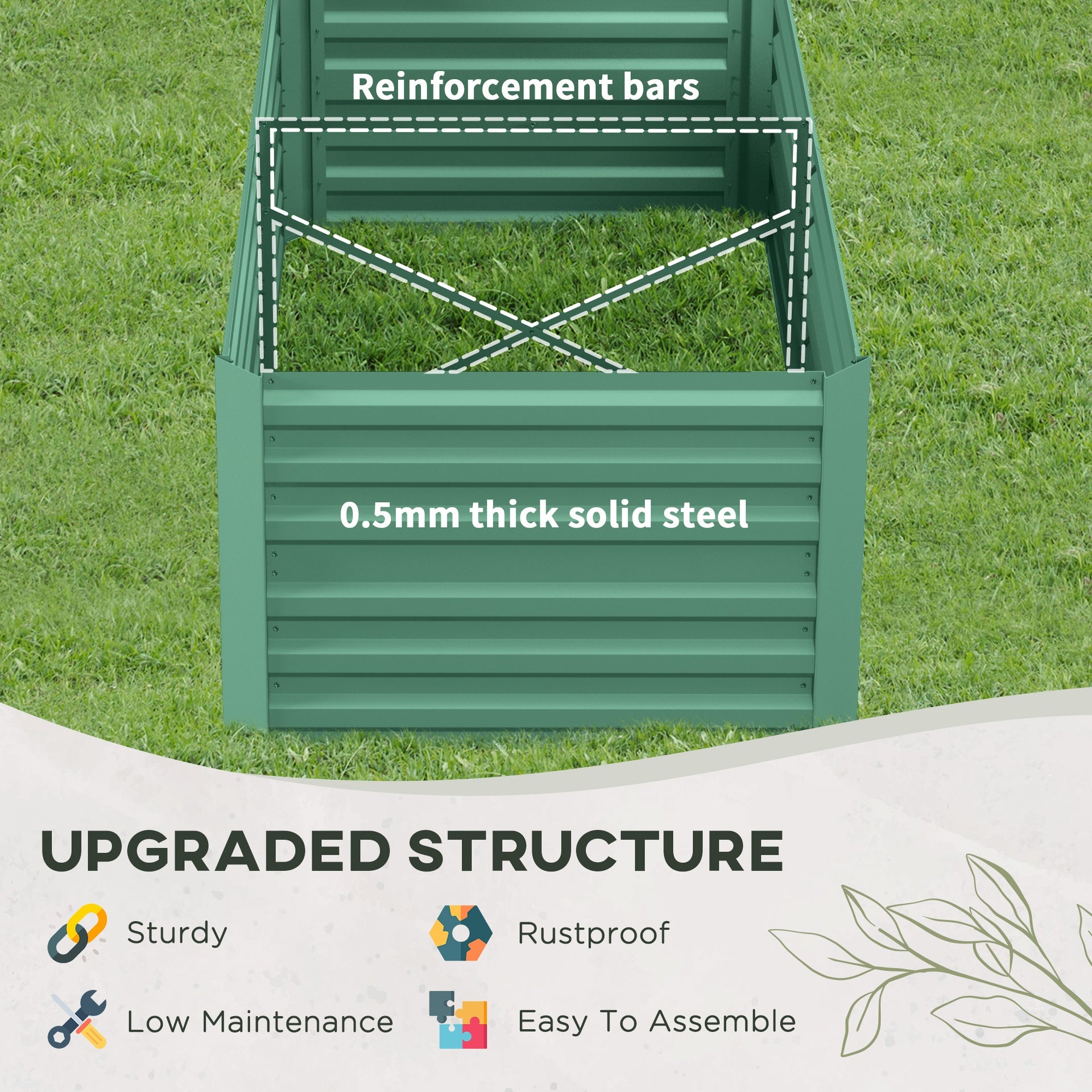 Outsunny Galvanized Raised Garden Bed, Steel Outdoor Planters with Reinforced Rods, 71" x 36" x 23", Light Green