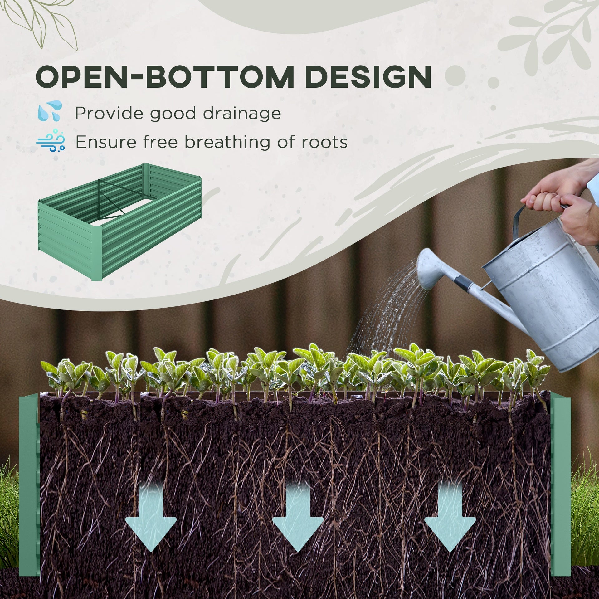 Outsunny Galvanized Raised Garden Bed, Steel Outdoor Planters with Reinforced Rods, 71" x 36" x 23", Light Green