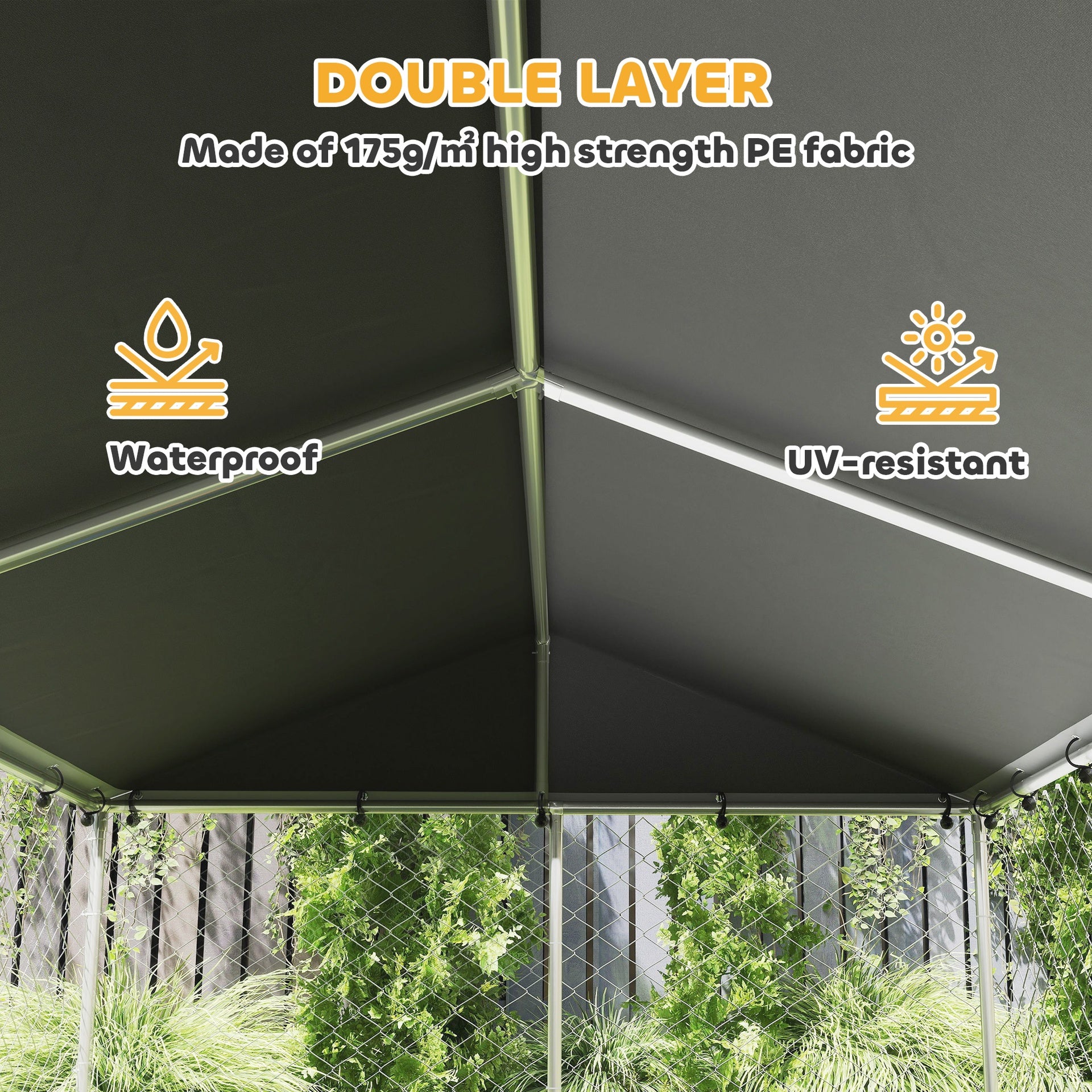 PawHut Dog Kennel Outdoor Dog Run Waterproof UV-Resist Cover Lockable Door Adjustable Bowls 20 x 7.5 x 5ft