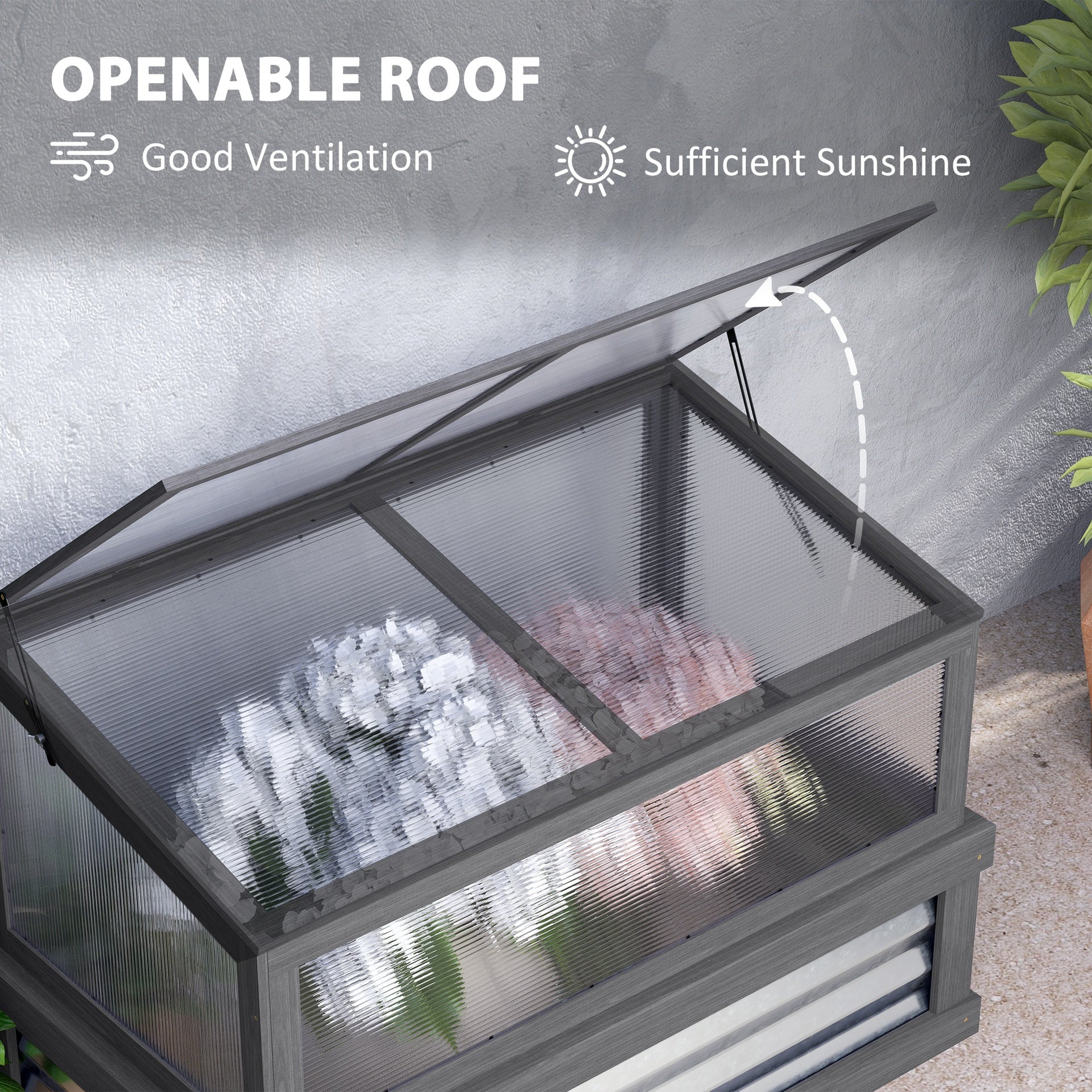 Outsunny Raised Garden Flower Bed Kit with Lean-to Greenhouse, Wooden Cold Frame Planter, 41" x 22.5" x 28.25", Gray