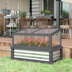 Outsunny Raised Garden Flower Bed Kit with Lean-to Greenhouse, Wooden Cold Frame Planter, 41" x 22.5" x 28.25", Gray
