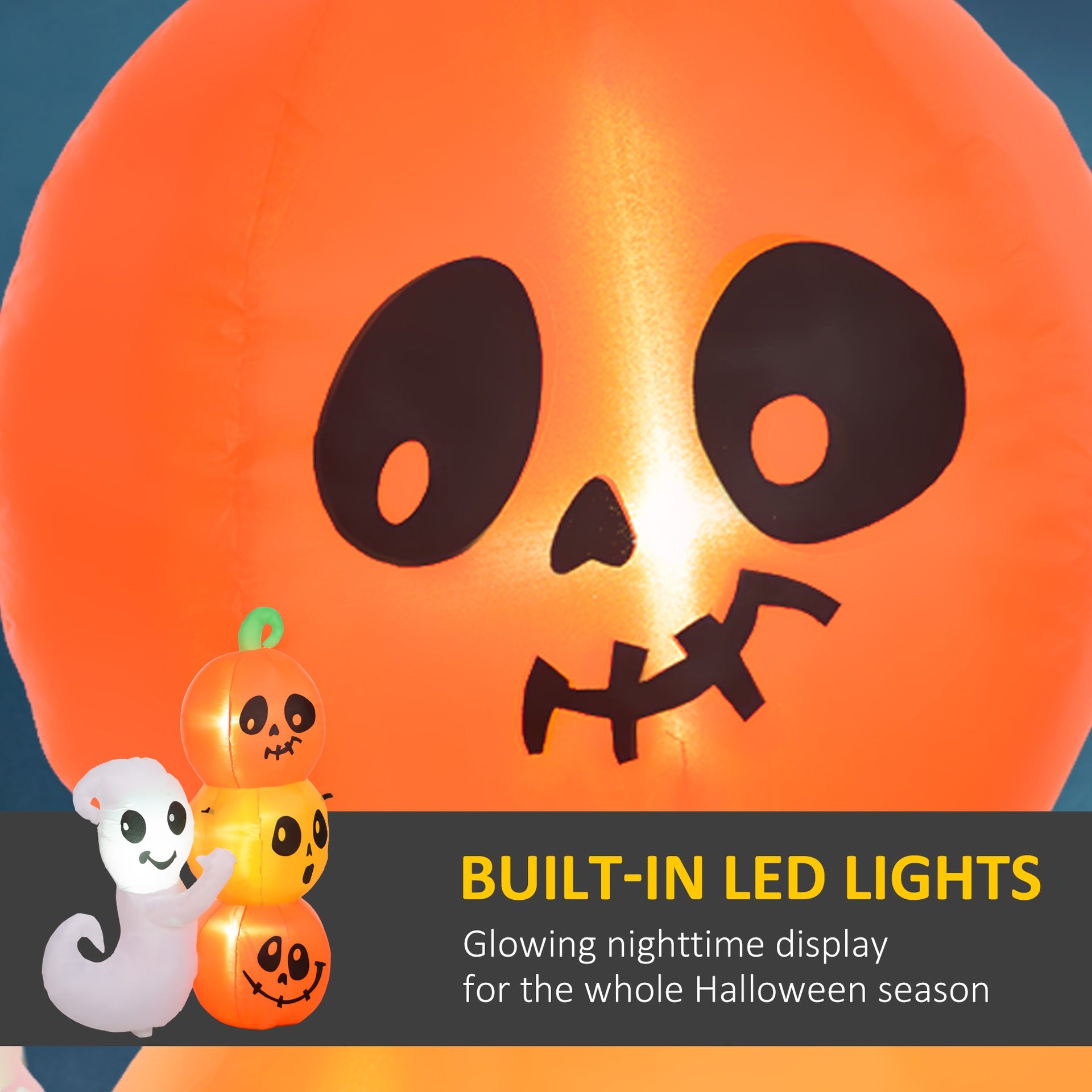 HOMCOM 5ft Inflatable Halloween Ghost and Pumpkin, Blow Up LED  Display for Garden Indoor Outdoor