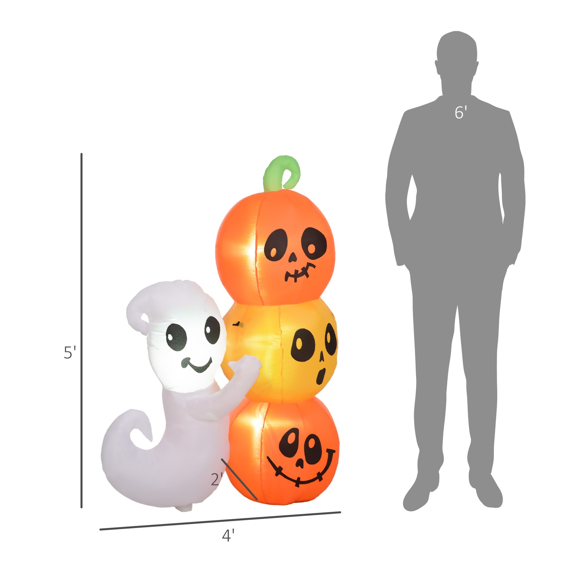 HOMCOM 5ft Inflatable Halloween Ghost and Pumpkin, Blow Up LED  Display for Garden Indoor Outdoor