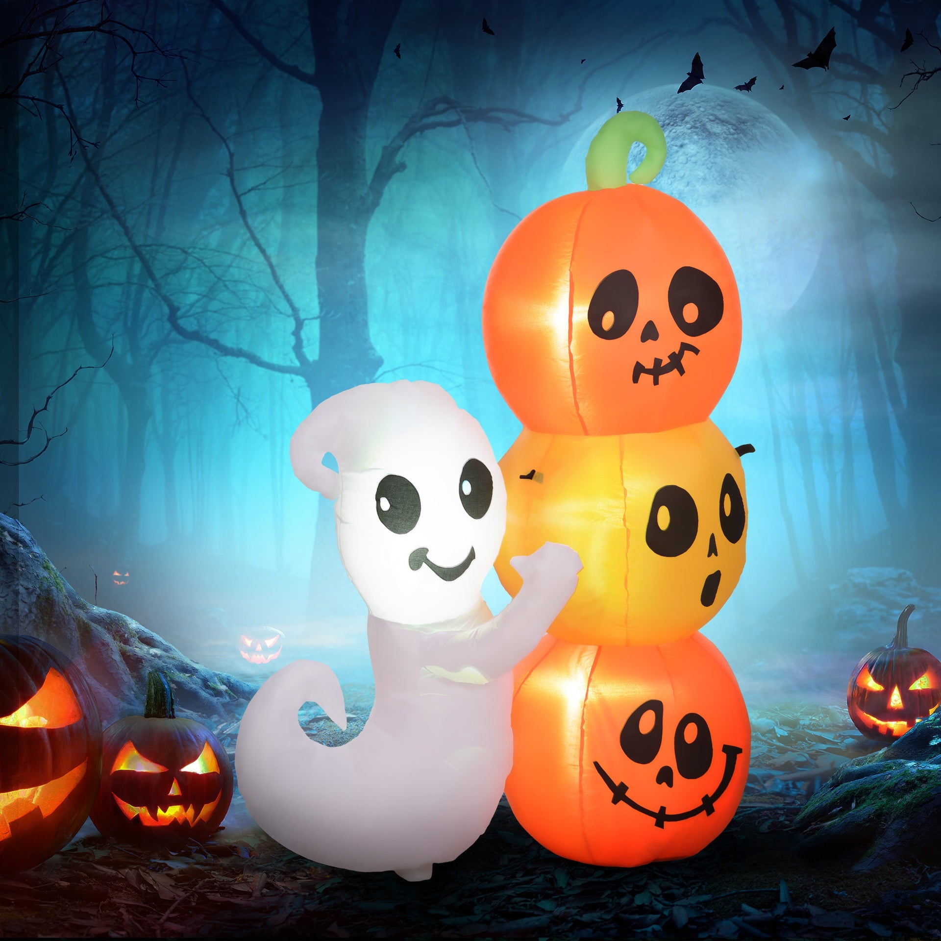 HOMCOM 5ft Inflatable Halloween Ghost and Pumpkin, Blow Up LED  Display for Garden Indoor Outdoor
