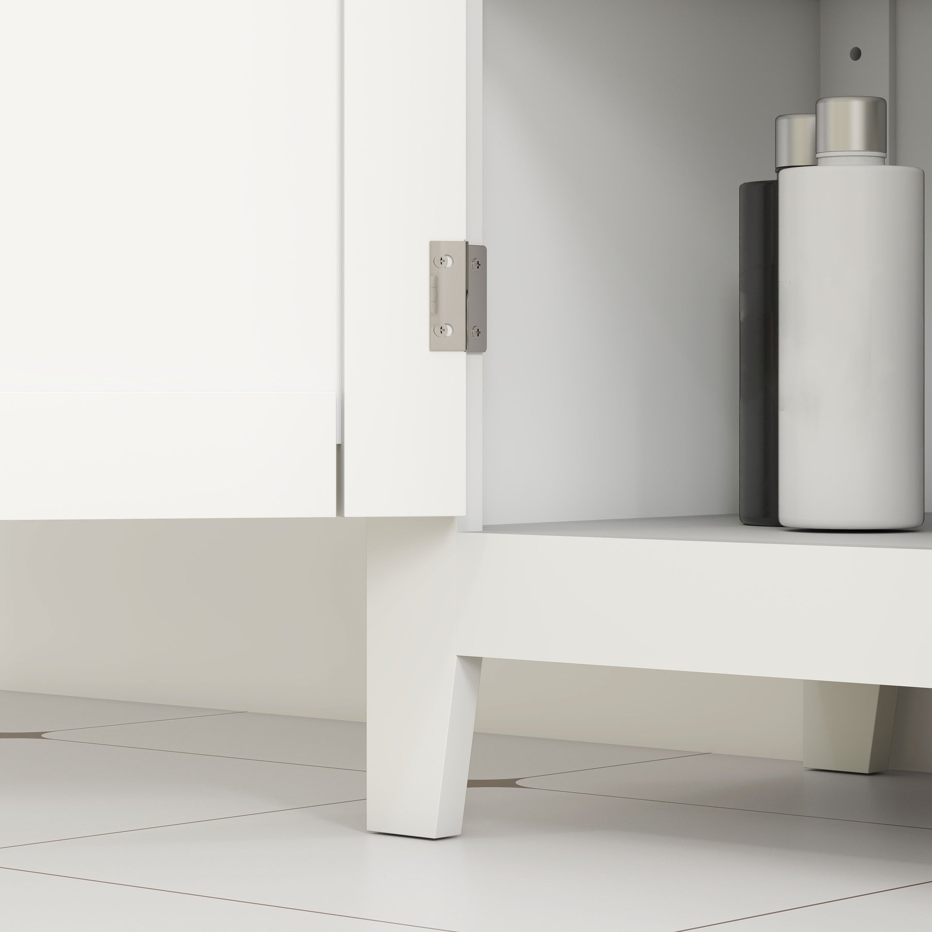 HOMCOM Bathroom Storage Cabinet, Modern Bathroom Floor Cabinet with 4 Doors and 2 Adjustable Shelves, White