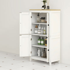HOMCOM Bathroom Storage Cabinet, Modern Bathroom Floor Cabinet with 4 Doors and 2 Adjustable Shelves, White