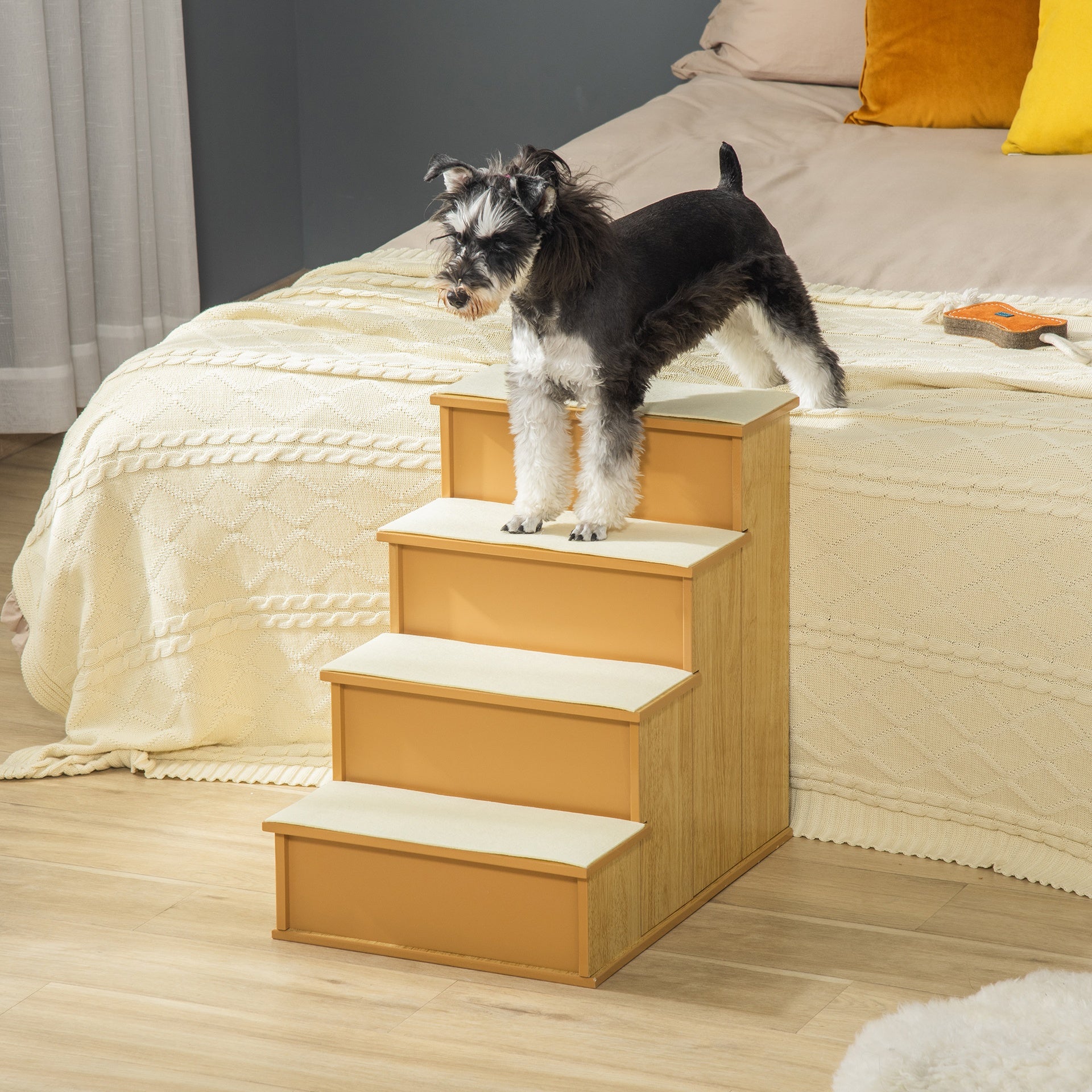 PawHut Pet Stairs, Small Pet Steps with Cushioned Removable Covering for Dogs and Cats Up To 22 lbs, Natural