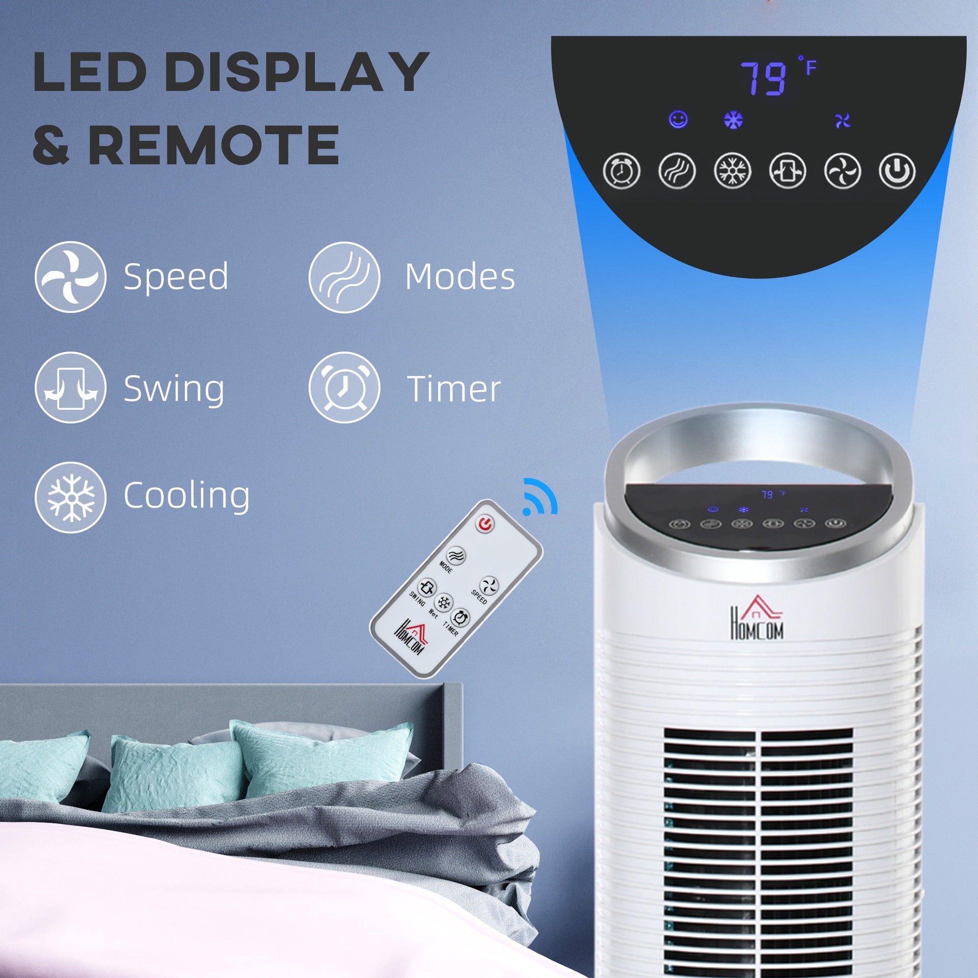 HOMCOM 40" Portable Oscillating Air Cooler Fan for Home Office, 3-In-1 Standing Ice Floor Fan with Humidifier, 3 Modes, 3 Speeds, 8H Timer, Remote, LED Display, White
