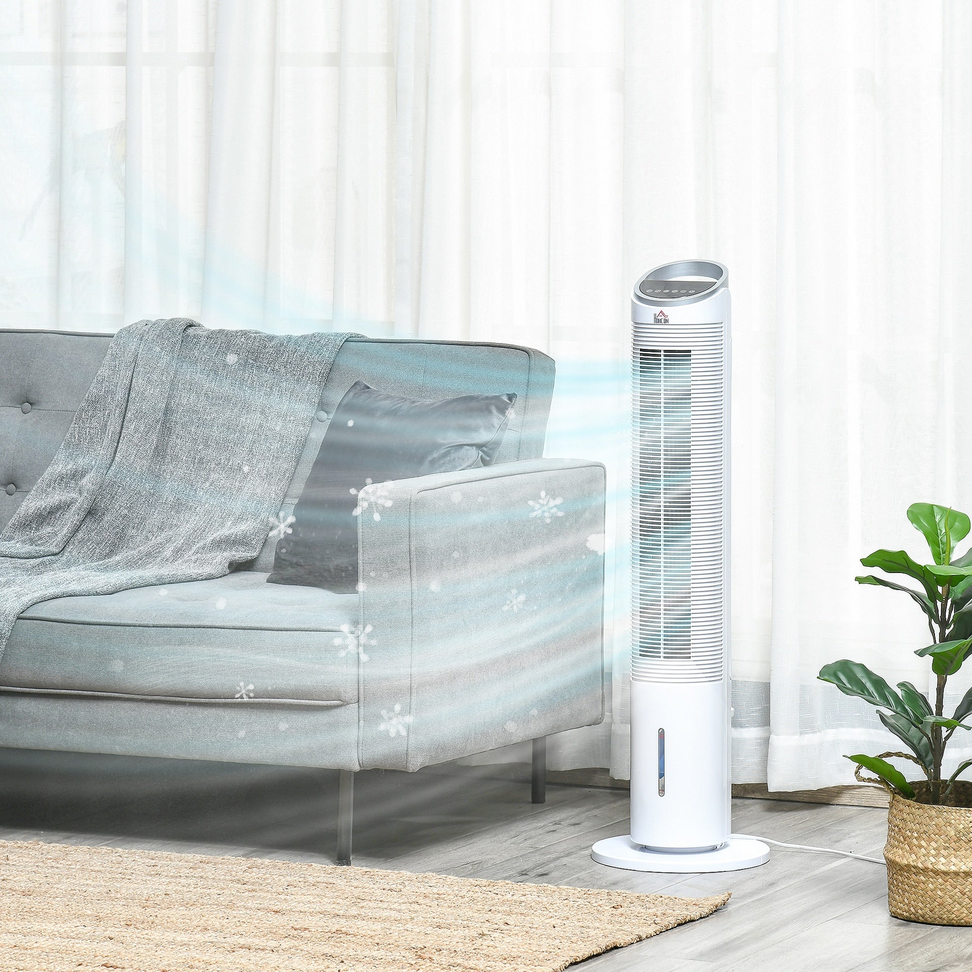 HOMCOM 40" Portable Oscillating Air Cooler Fan for Home Office, 3-In-1 Standing Ice Floor Fan with Humidifier, 3 Modes, 3 Speeds, 8H Timer, Remote, LED Display, White