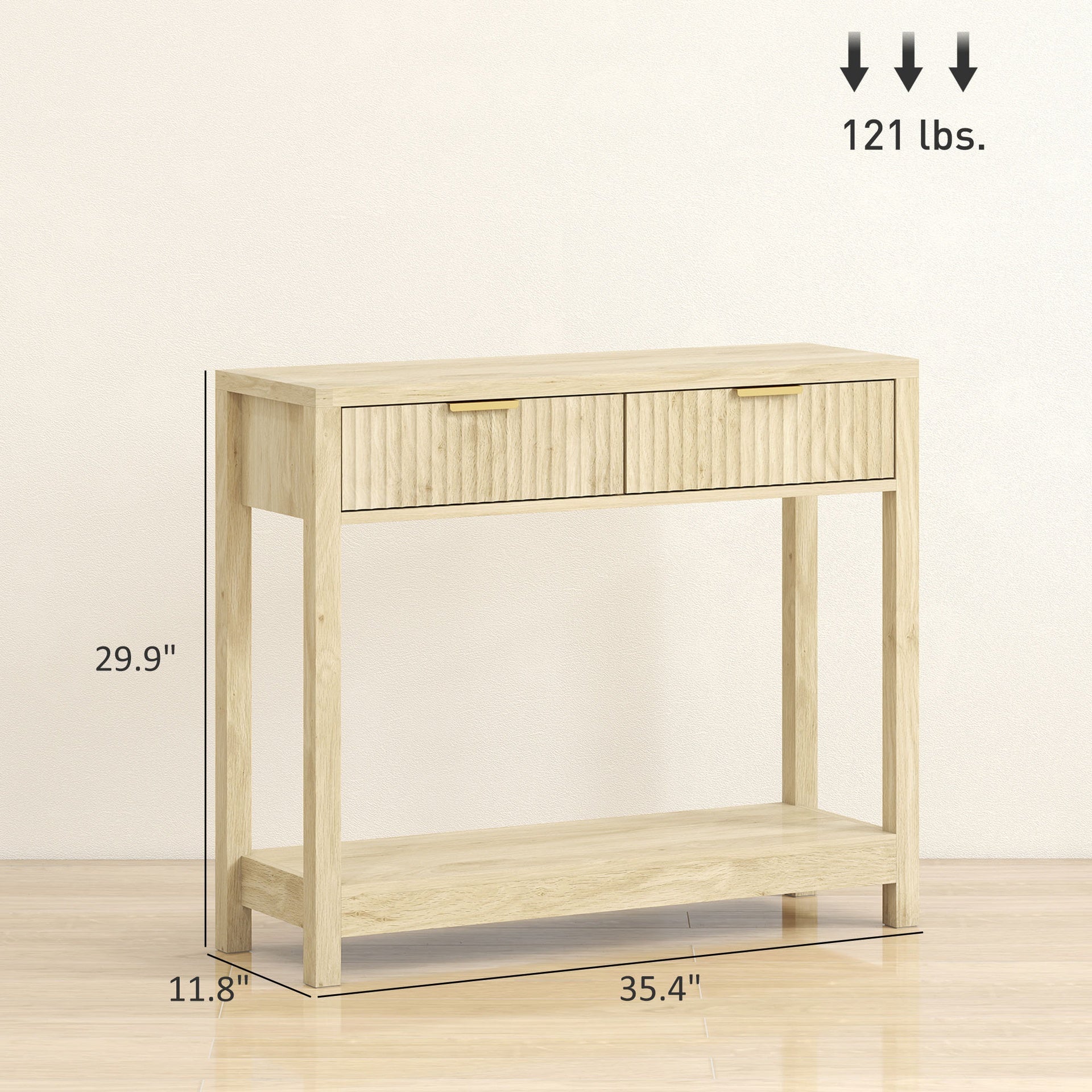HOMCOM 35" Console Table with Storage, Narrow Entryway Table with Fluted Panel Drawers and Shelf for Hallway, Natural