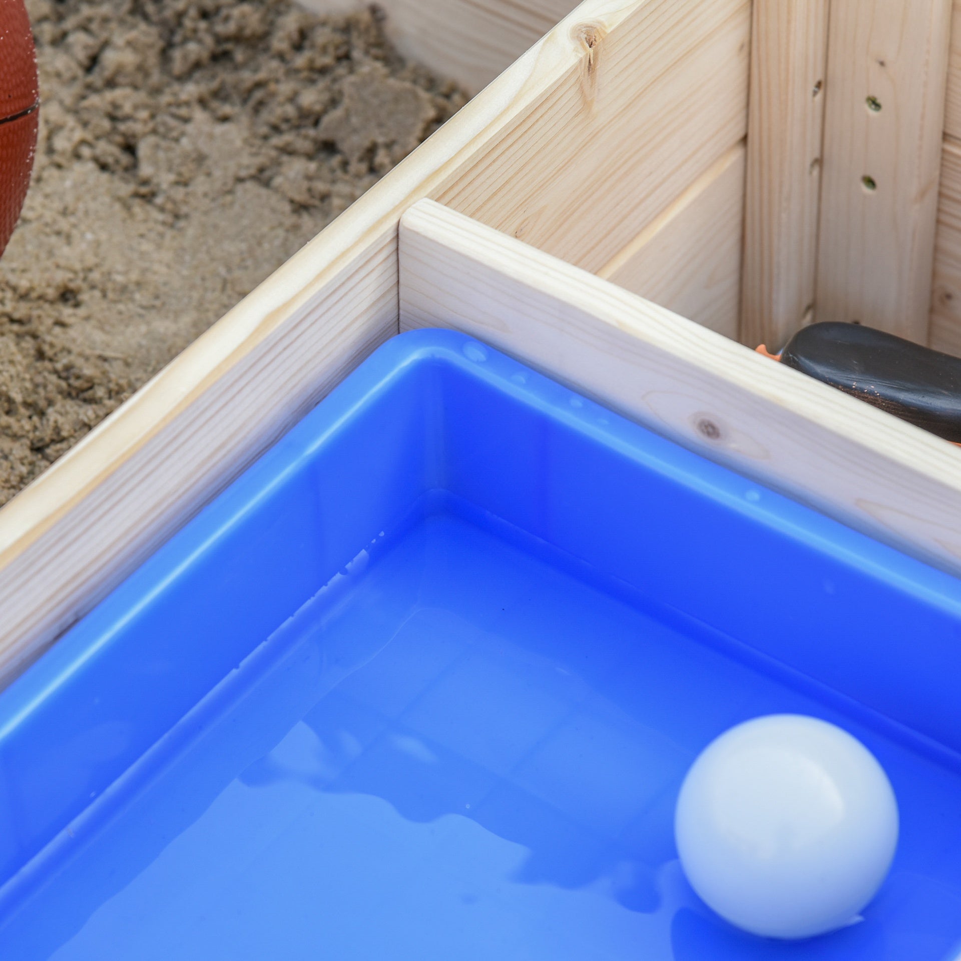 Outsunny Kids Wooden Sandbox w/ Two Plastic Boxes Foldable Bench Seat Waterproof Cover Bottom Liner Storage Space