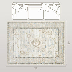 HOMCOM 6x9 Area Rug, Indoor Boho Machine Washable Carpet for Living Room, Bedroom, Dining Room, Kitchen, Blue
