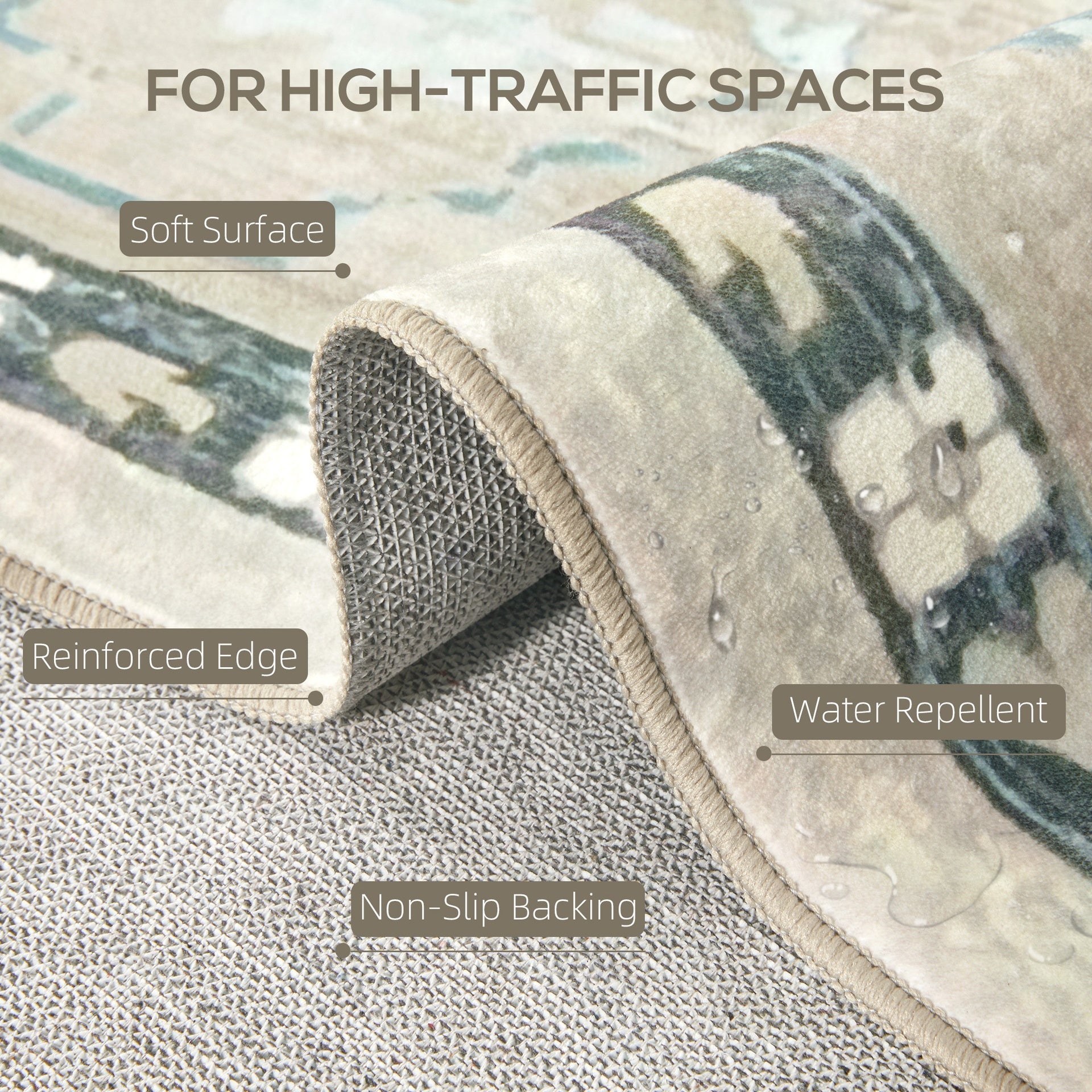 HOMCOM 6x9 Area Rug, Indoor Boho Machine Washable Carpet for Living Room, Bedroom, Dining Room, Kitchen, Blue