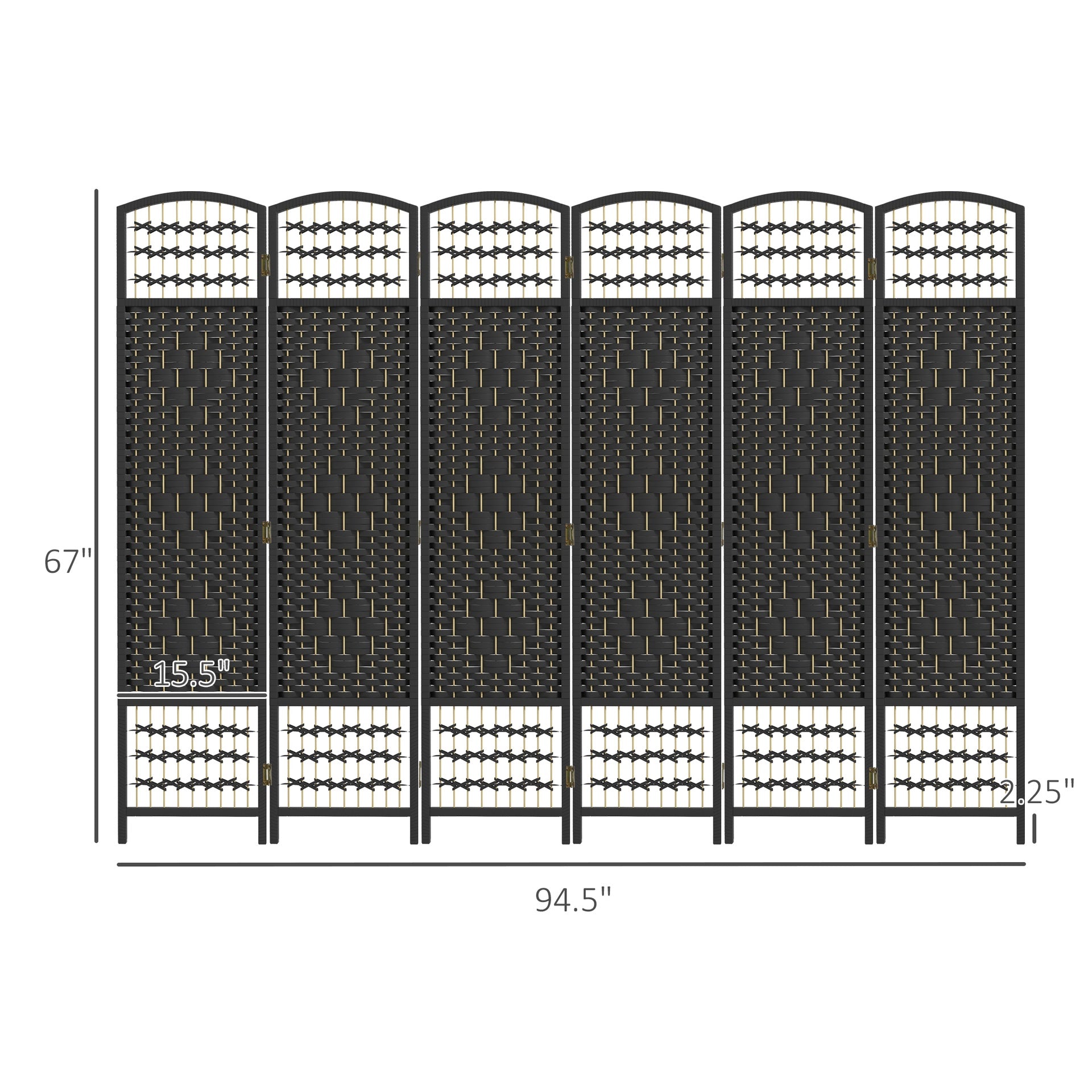 HOMCOM 6 Panel Folding Room Divider Portable Privacy Screen Wave Fiber Room Partition for Home Office Black