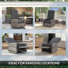 Outsunny Outdoor Wicker Swivel Recliner Chair, Lifting Footrest, 360° Rotating Basic, Water-resistant Cushions, Gray