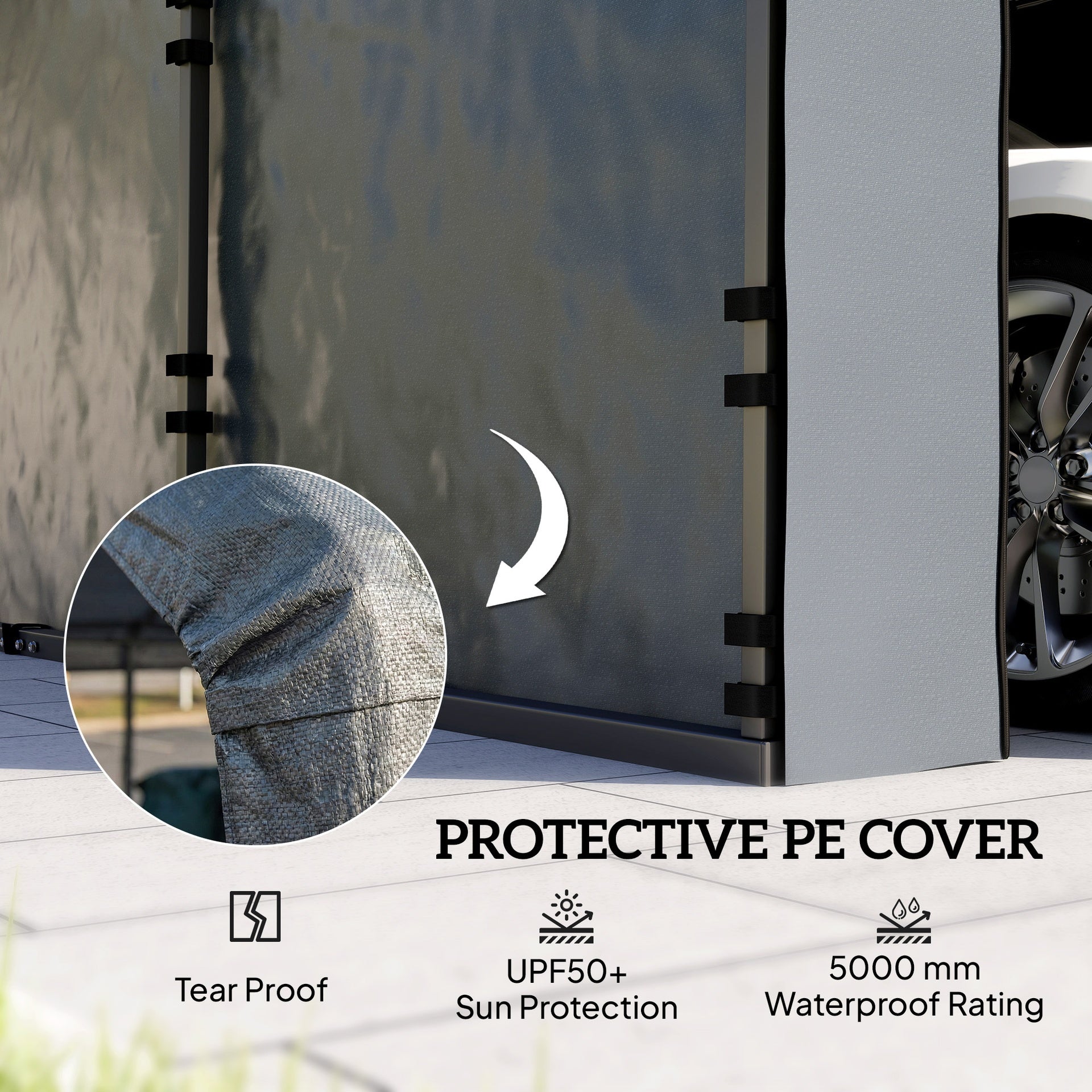 Outsunny Carport Replacement Sidewall Panel for 10' x 15' Carports, UPF50+ Waterproof Replacement Side Wall Cover, Dark Gray
