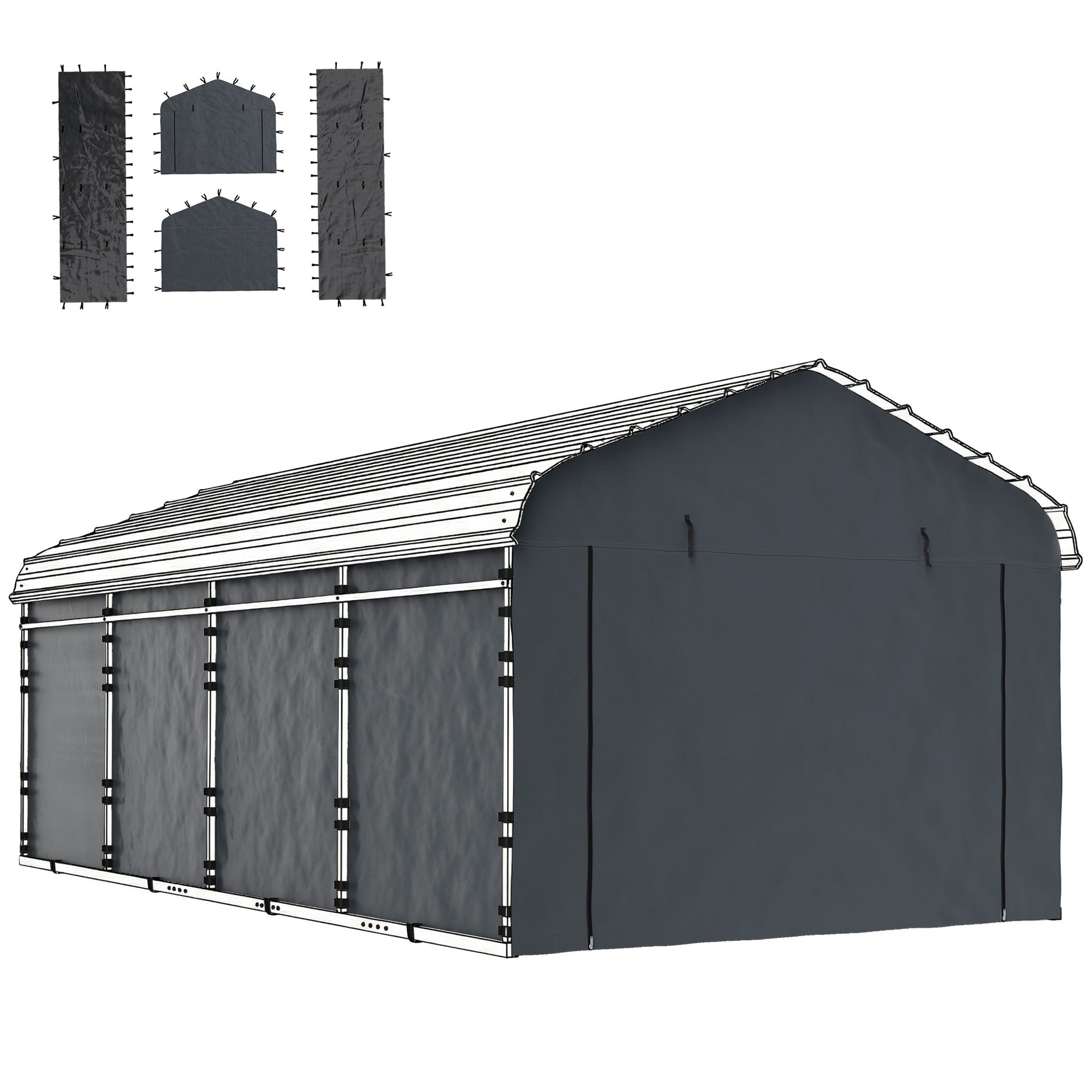 Outsunny Carport Replacement Sidewall Panel for 10' x 15' Carports, UPF50+ Waterproof Replacement Side Wall Cover, Dark Gray