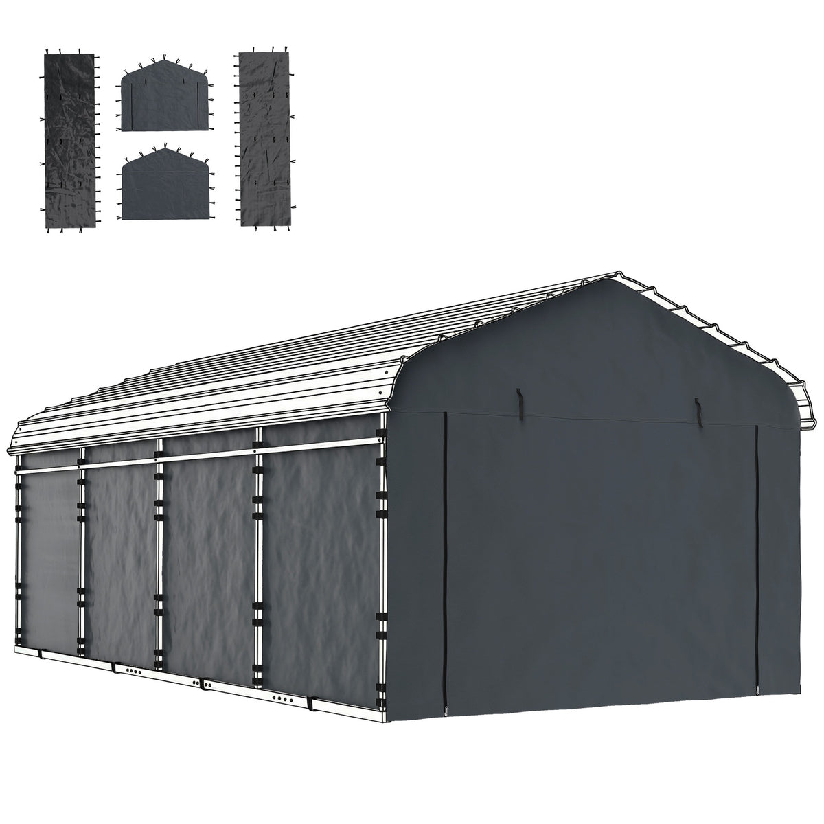 Outsunny Carport Replacement Sidewall Panel for 10' x 15' Carports, UPF50+ Waterproof Replacement Side Wall Cover, Dark Gray