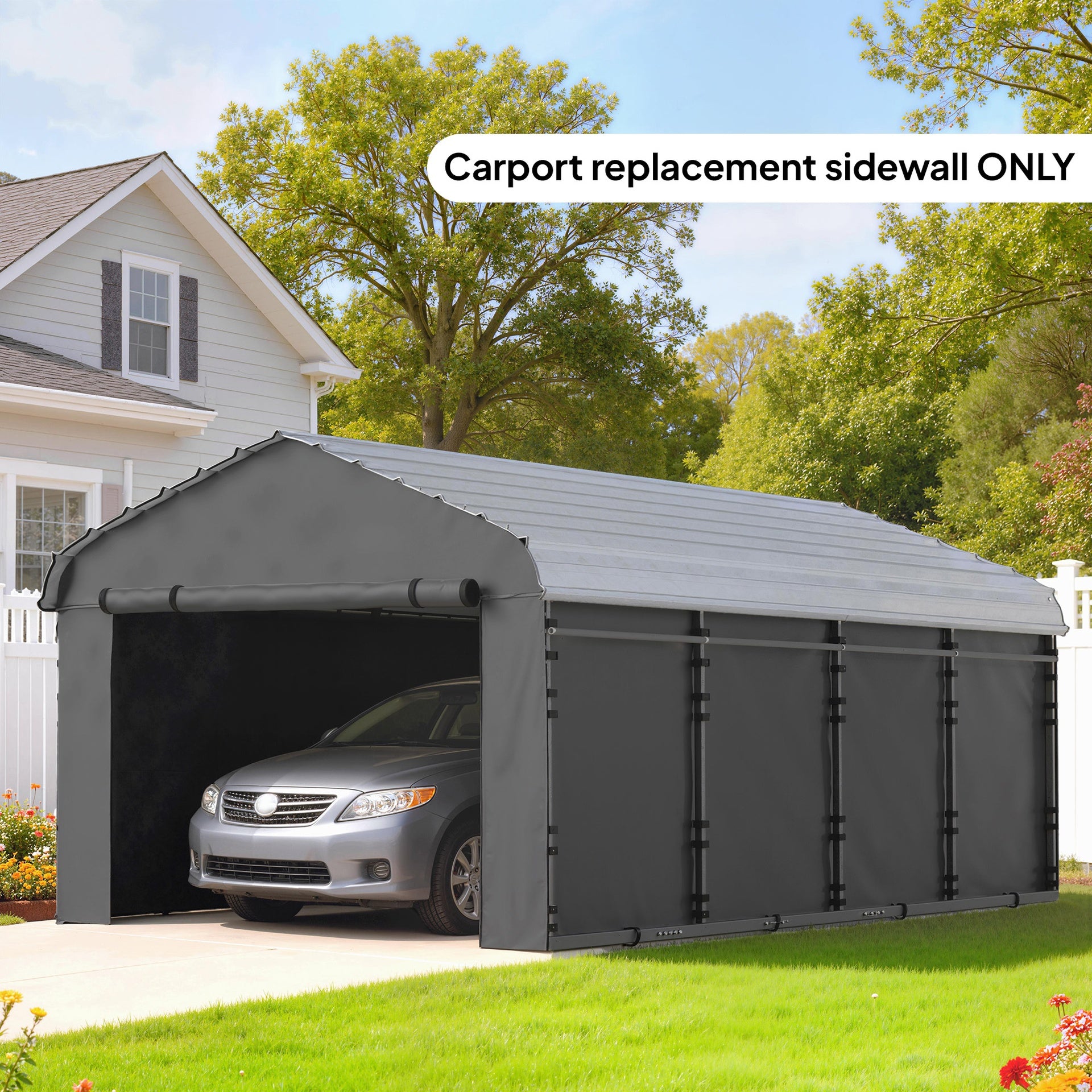 Outsunny Carport Replacement Sidewall Panel for 10' x 15' Carports, UPF50+ Waterproof Replacement Side Wall Cover, Dark Gray
