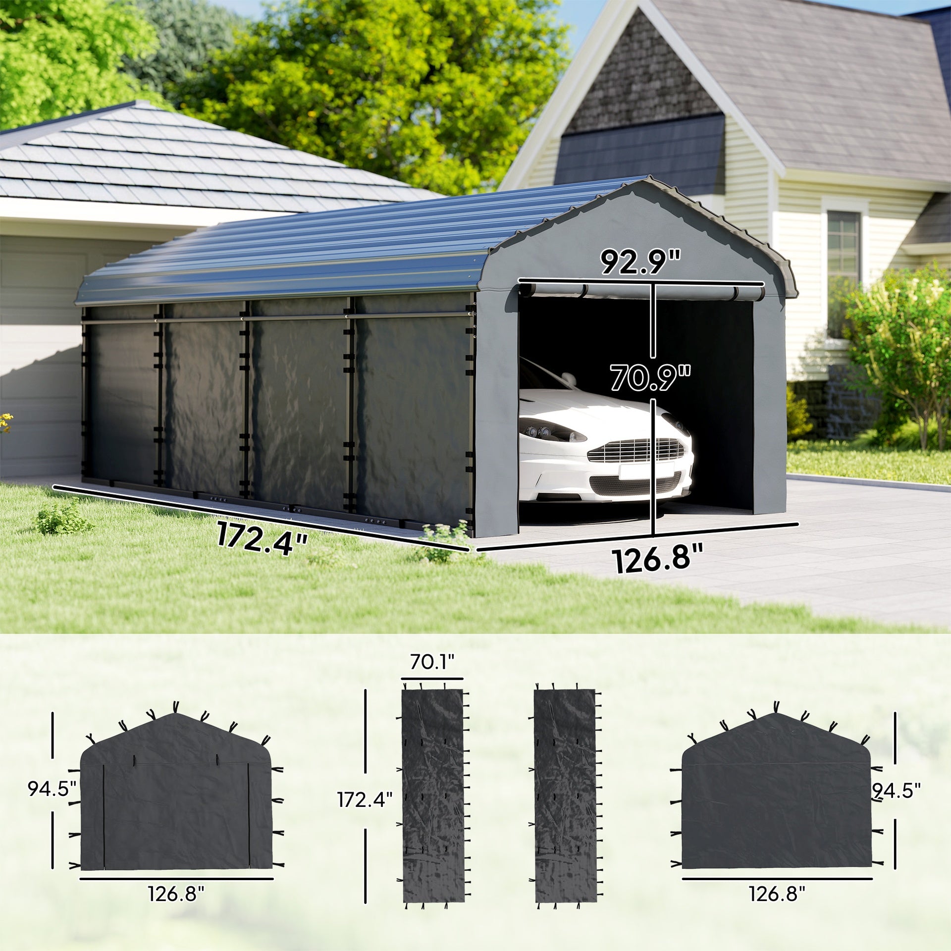 Outsunny Carport Replacement Sidewall Panel for 10' x 15' Carports, UPF50+ Waterproof Replacement Side Wall Cover, Dark Gray