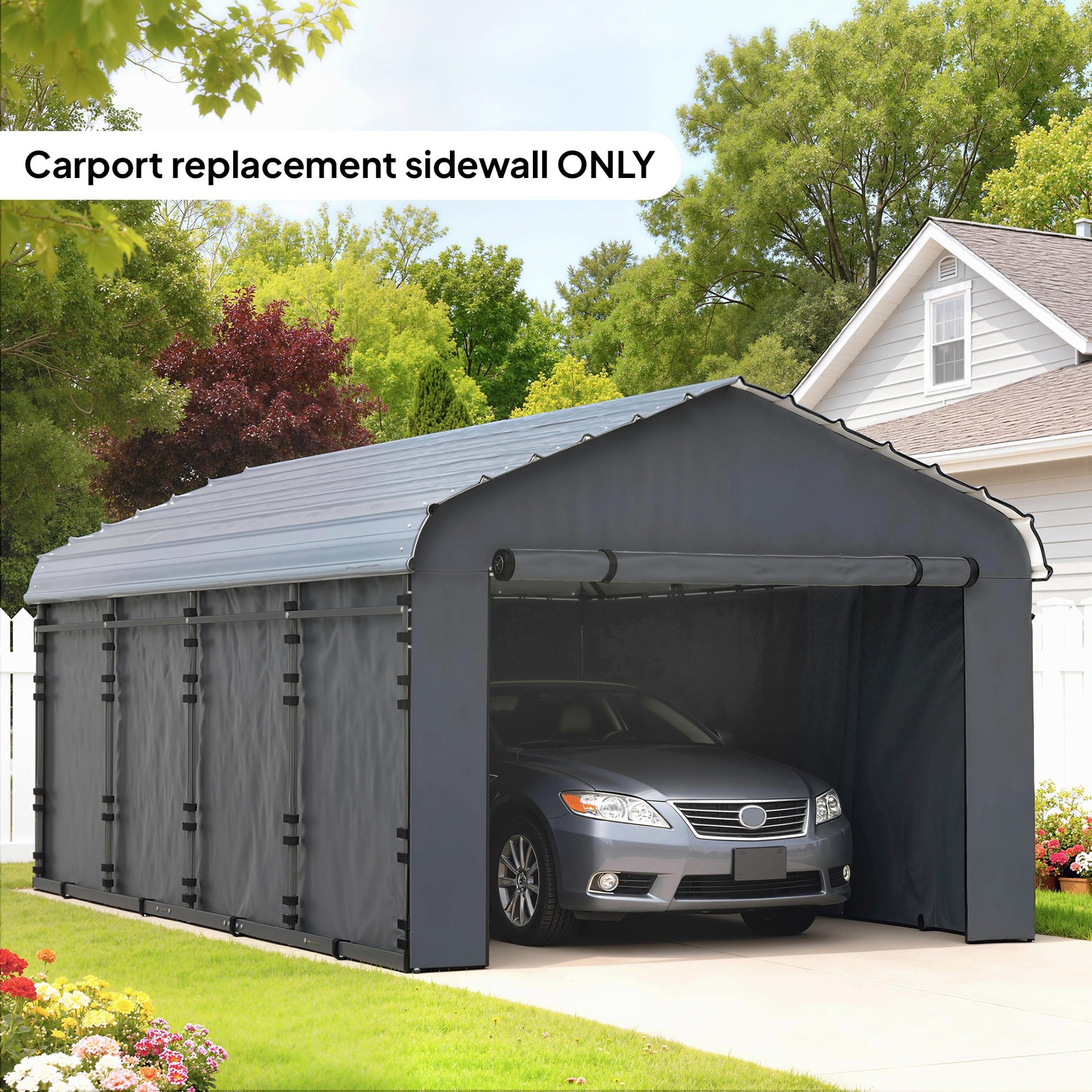 Outsunny Carport Replacement Sidewall Panel for 10' x 15' Carports, UPF50+ Waterproof Replacement Side Wall Cover, Dark Gray