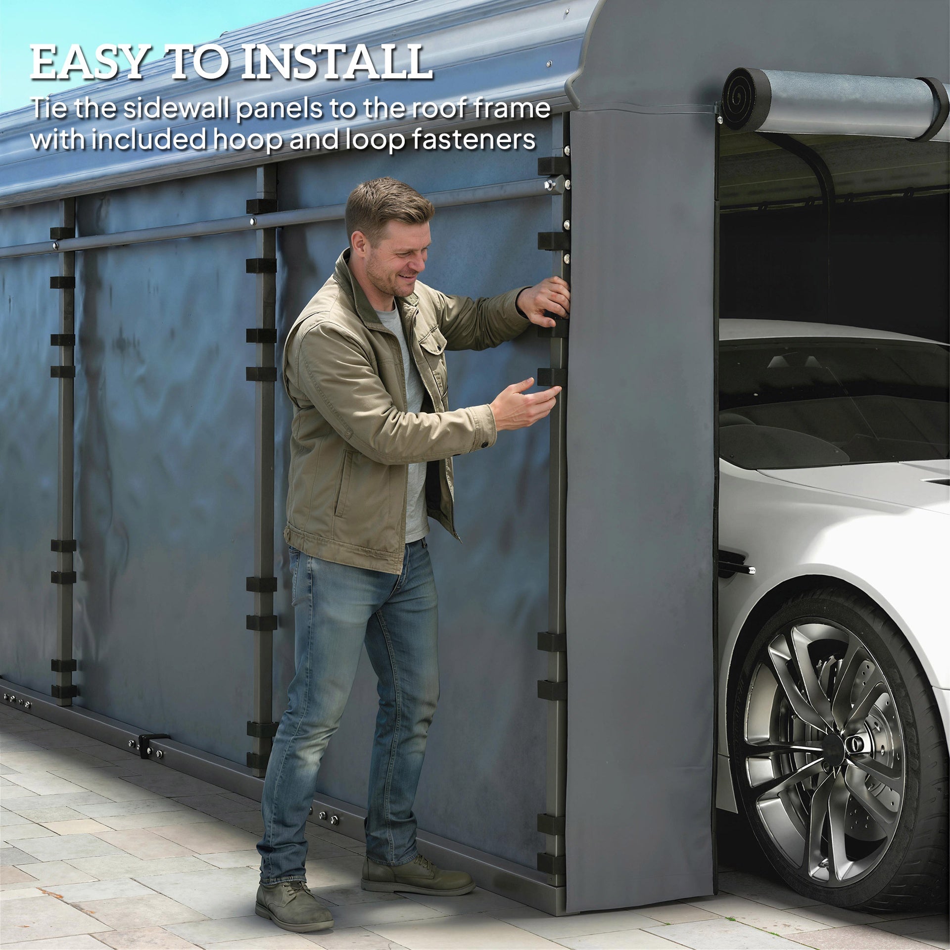 Outsunny Carport Replacement Sidewall Panel for 10' x 15' Carports, UPF50+ Waterproof Replacement Side Wall Cover, Dark Gray