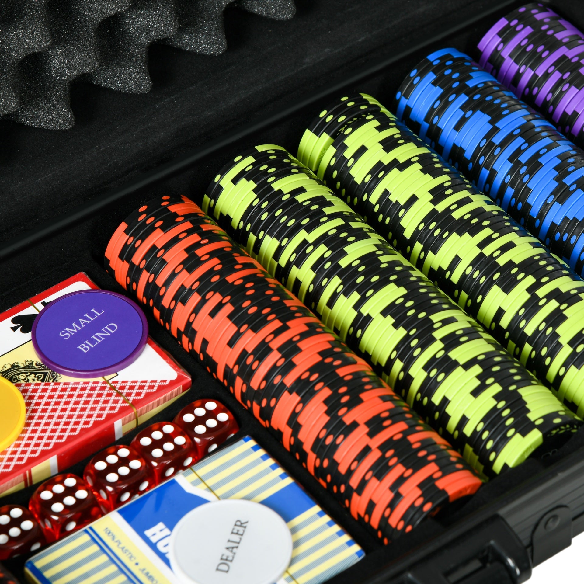Soozier 500PCs 14 Gram Clay Poker Chips Set Casino Poker Chips with Aluminum Case, Playing Cards, Dealer Button, 5 Dices