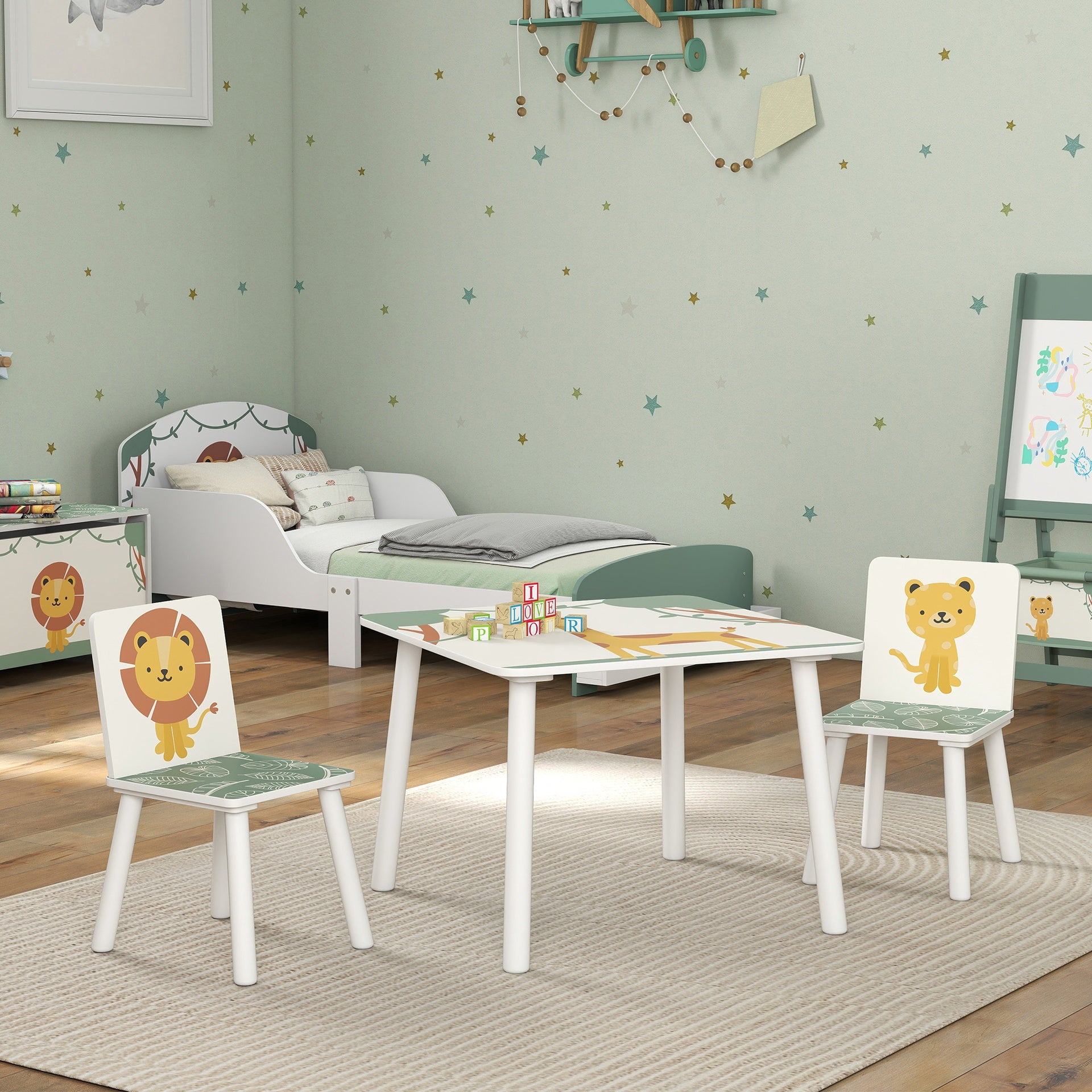 Qaba 3-Piece Kids Toddler Table and Chair Set Furniture for Boys and Girls Aged 3-8, Bedroom, Nursery, Playroom, Green