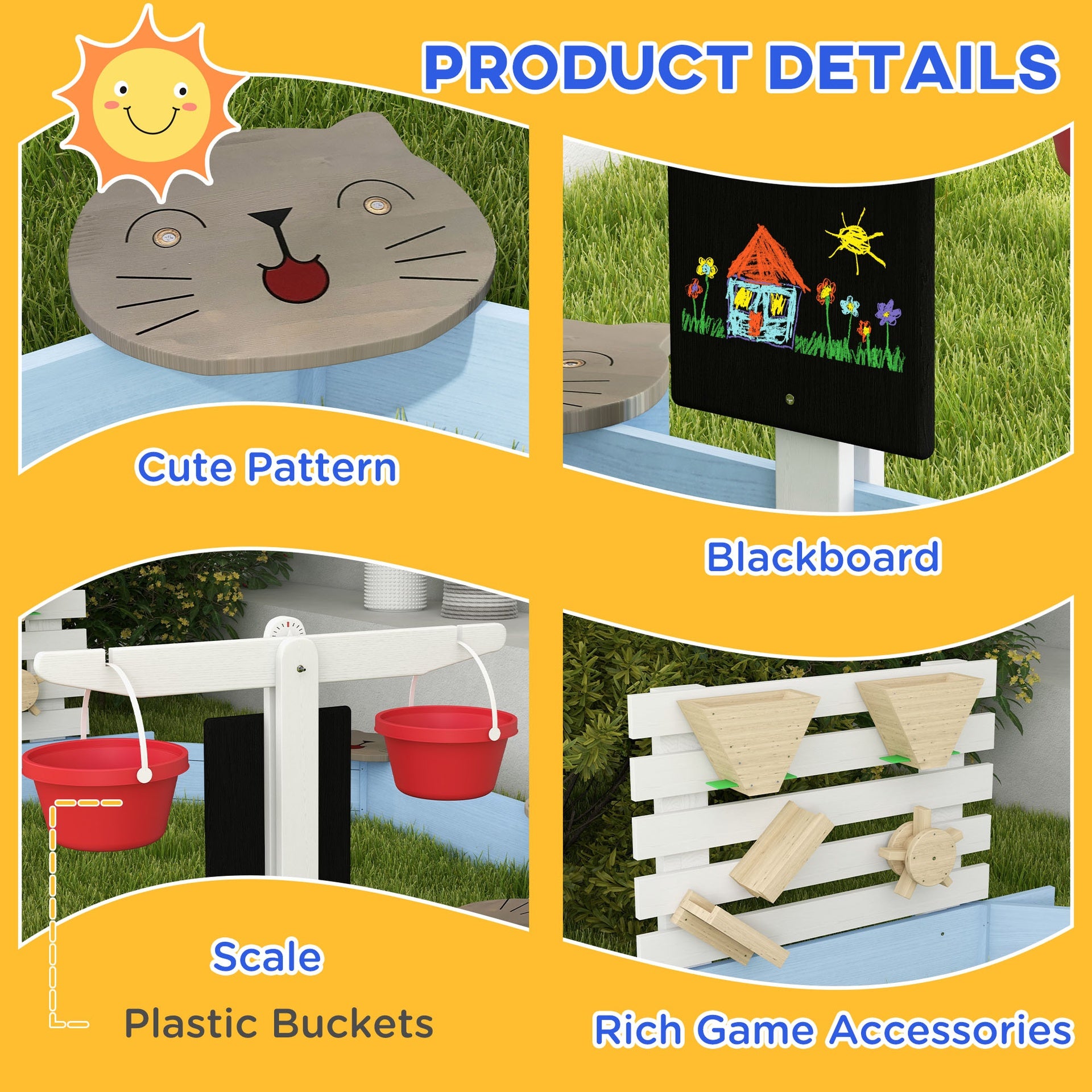Outsunny Wooden Sandbox for 3-7 Years, 85" x 85" x 25", Blue