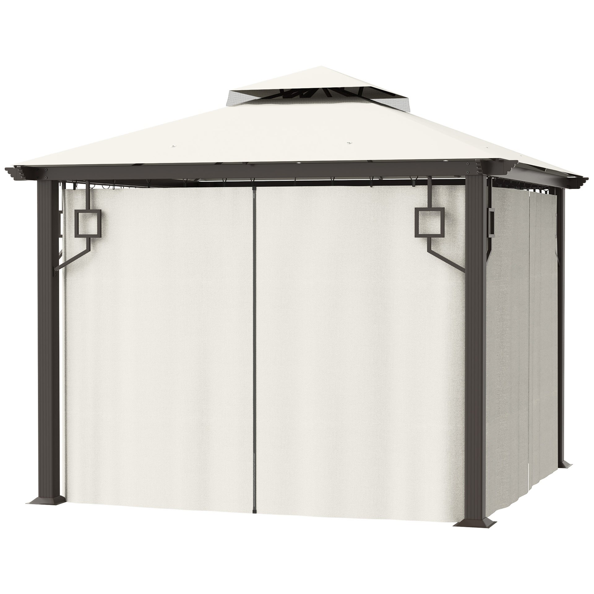 Outsunny 10' x 10' Patio Gazebo, Double Roof Outdoor Gazebo with Privacy Curtains, Mesh Netting, Aluminum Frame Outdoor Canopy Shelter, Cream White